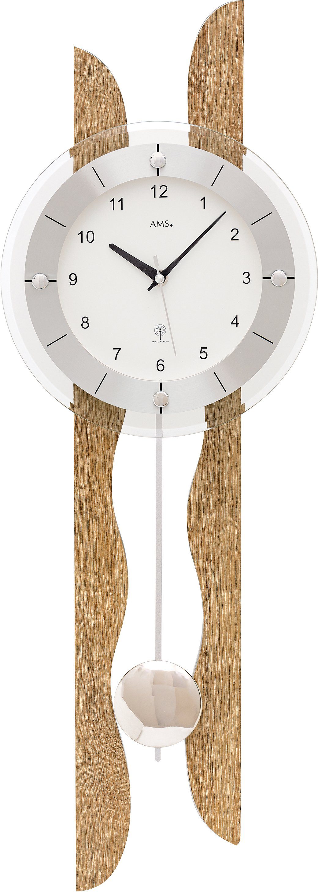 AMS Funk-Pendelwanduhr F5239 (Quarzuhr,Holzgehäuse,Esszimmer,Wohnzimmer) günstig online kaufen