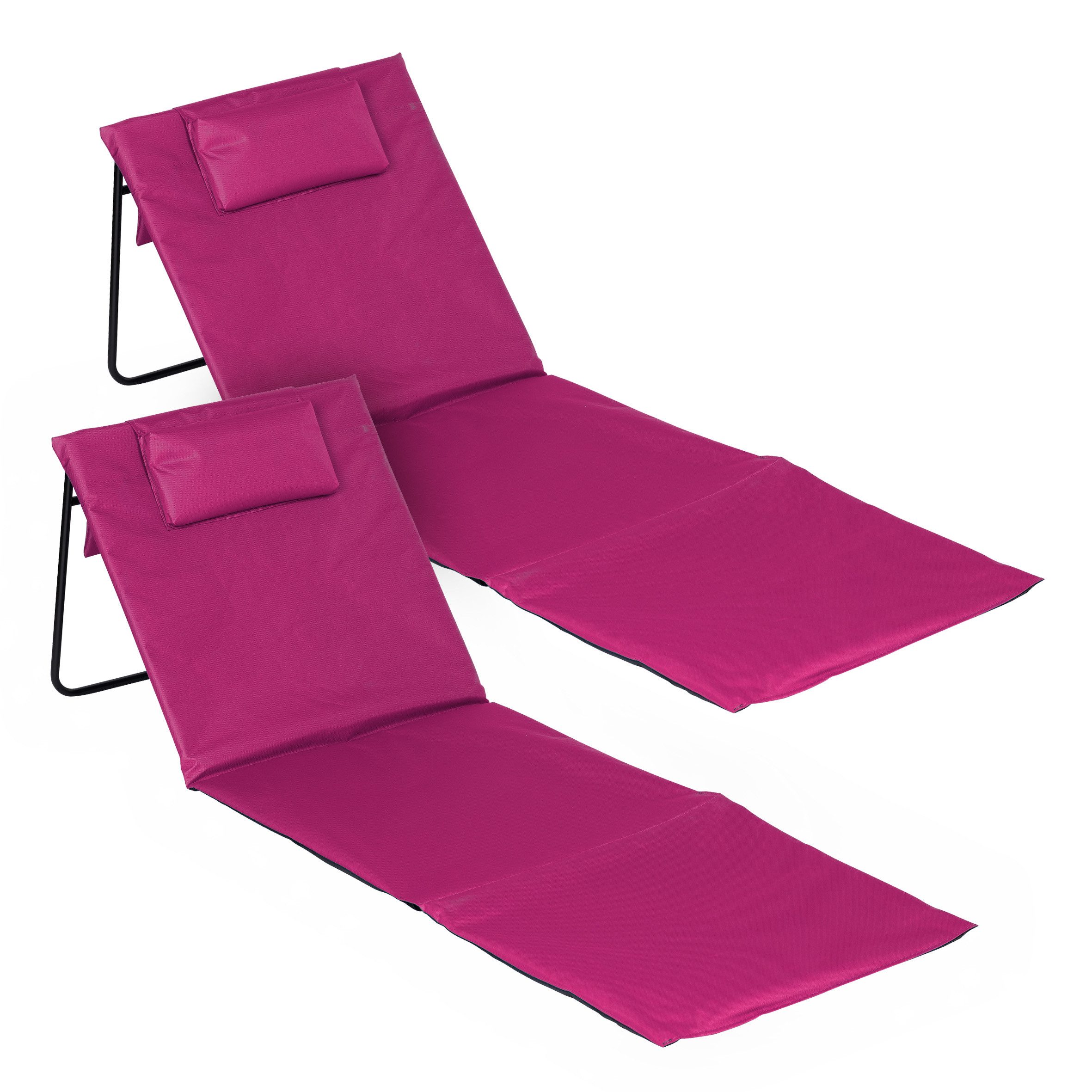 Spetebo Gartenliege Strandmatte 2er Set klappbar mit verstellbarer Rückenlehne, Anzahl, 1 St., Stück, Integriertes Kopfkissen