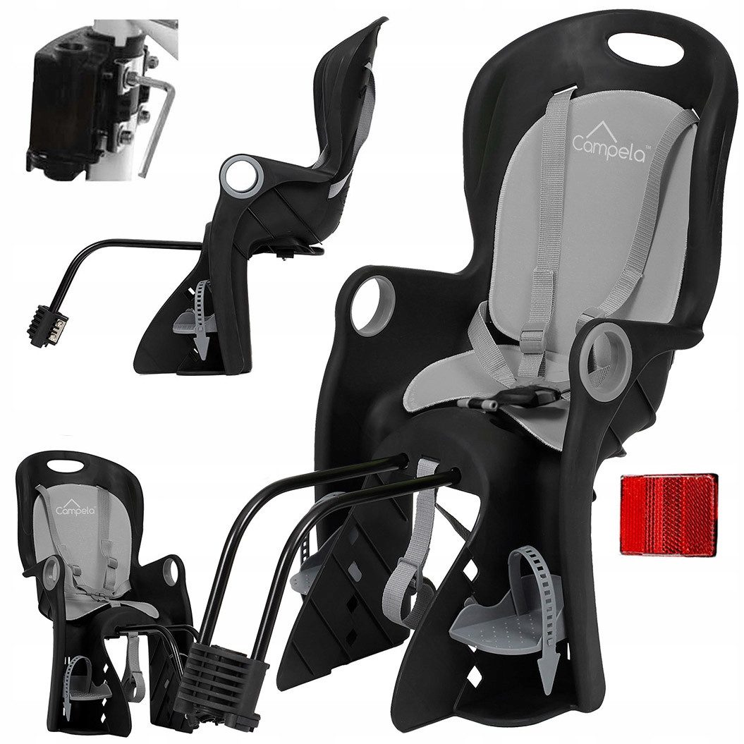 Campela Fahrradkindersitz Kinder Fahrrad-Kindersitz – 22 kg – Rahmen & Gepäckträger – Grau, ab: ab 9 Monaten, bis: 7 Jahren