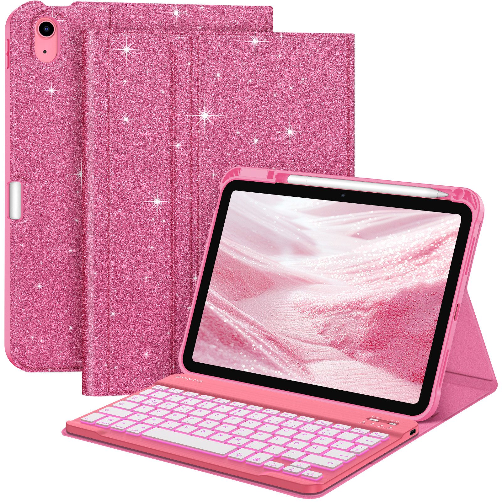 Fintie Tablet-Hülle mit Tastatur für iPad 11 Generation 2025 11'', iPad 10 Gen 2022 10.9'' 11 Zoll/10.9 Zoll, 7-farbige Hintergrundbeleuchtung, Magnetische Bluetooth-Keyboard
