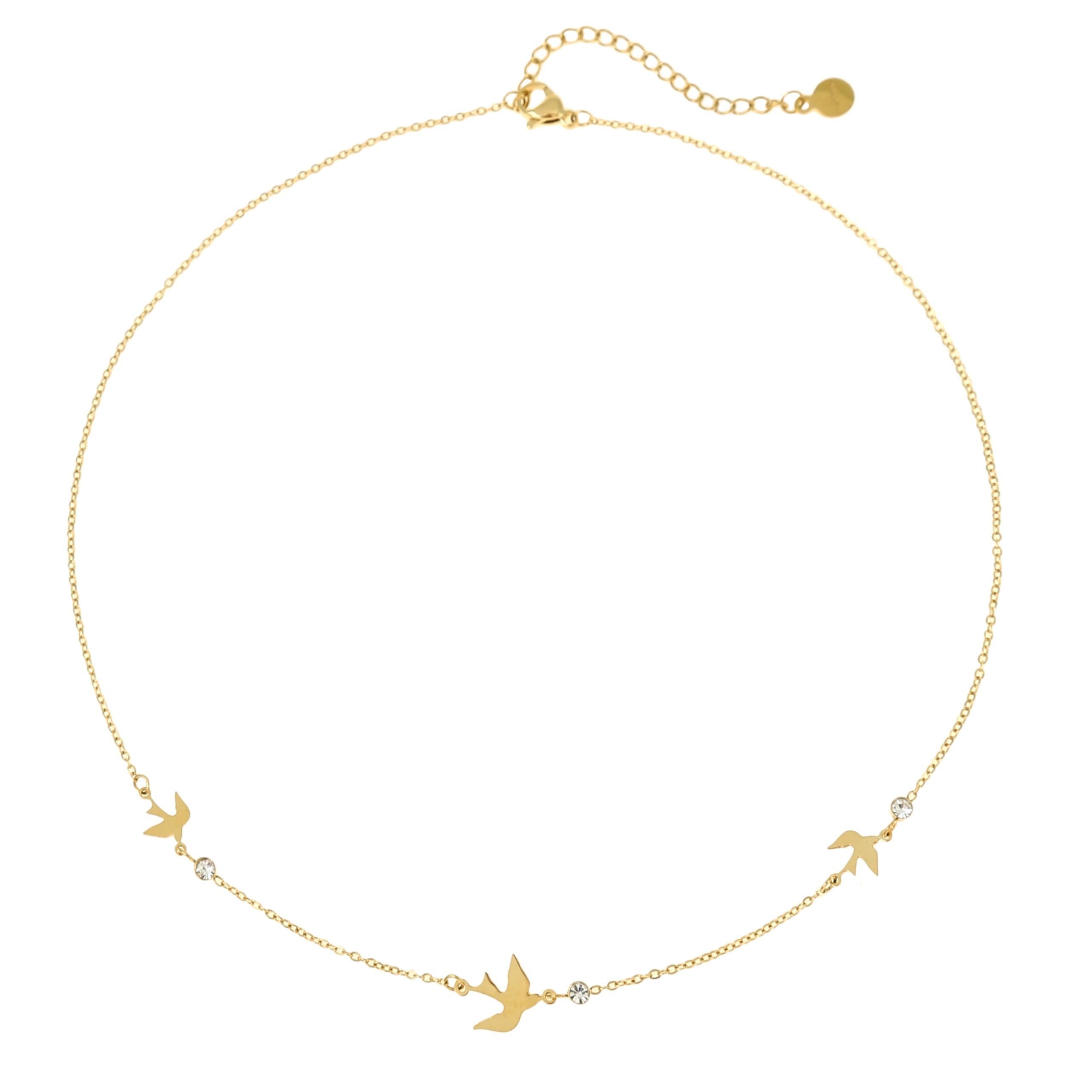 Made by Nami Edelstahlkette Halskette Damen Gold mit Vögeln und Kristall Edelsteinen 40 + 5 cm, Edelstahl Schmuck Frauen – Bild 5 von 5