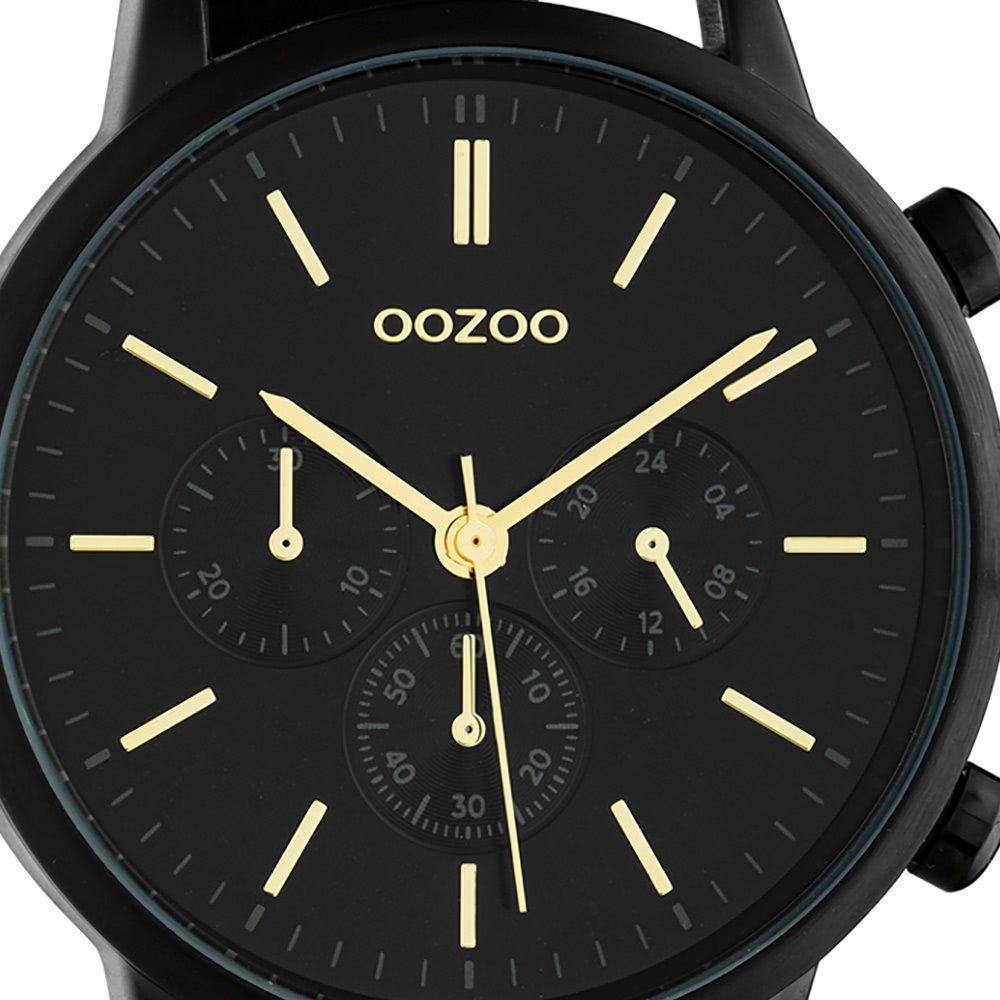 OOZOO Quarzuhr Oozoo Damen Armbanduhr schwarz Analog, Damenuhr rund, mittel  (ca. 38mm) Edelstahlarmband, Fashion-Style, goldene Zeiger und Indizes
