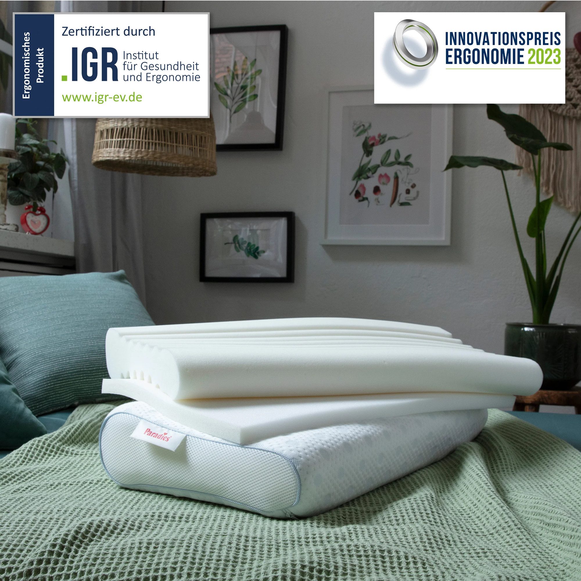 Paradies Nackenstützkissen Paradies Paratex Ergonomic orthopädisch Nackenstützkissen Nackenkissen, Seitenschläfer, Rückenschläfer, IGR- Zertifiziert, Klimaneutrale Herstellung