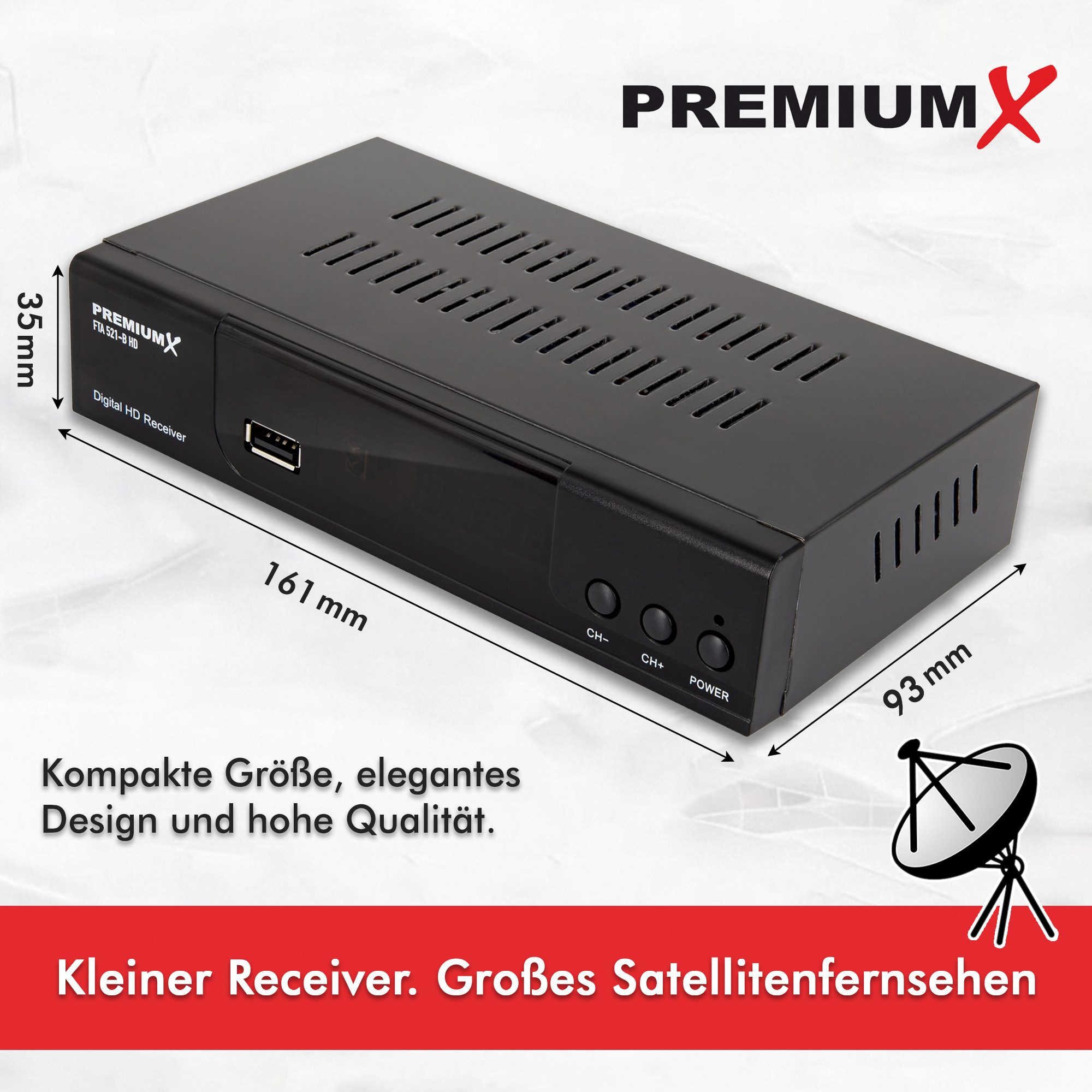 PremiumX HD 521 B FTA Digital SAT Receiver DVB-S2 HDMI SCART USB 12V FullHD SAT-Receiver – Bild 4 von 5