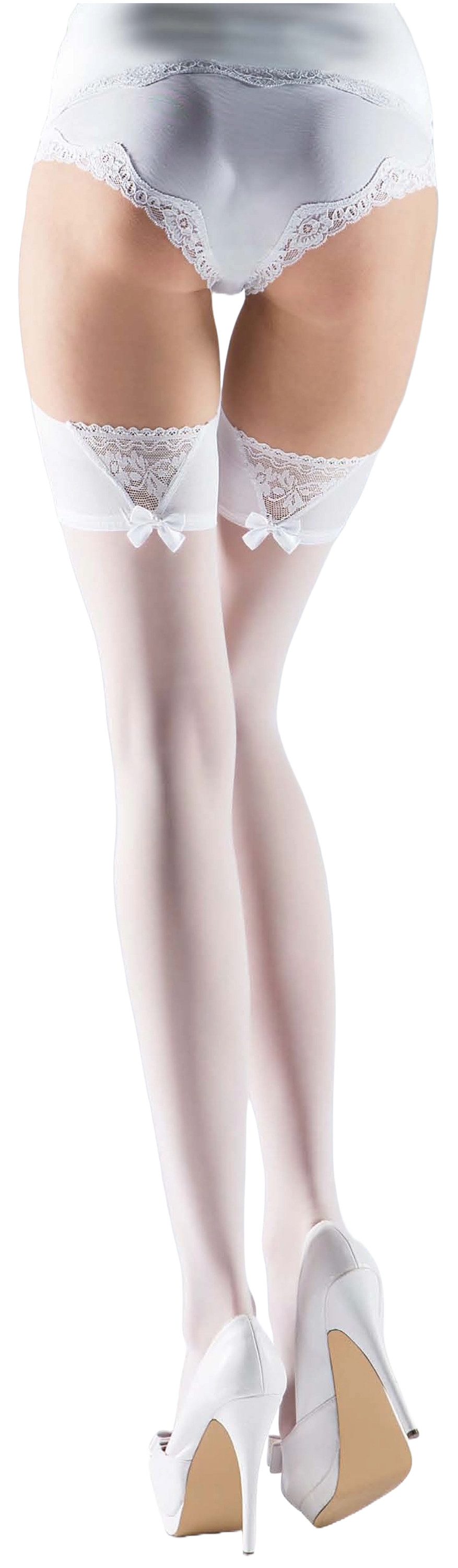 NOQ by Knittex Halterlose Strümpfe Wedding (Packung, 1-Paar, 1 Paar) 20DEN Brautstrümpfe mit verführerischer Spitze und Schleife