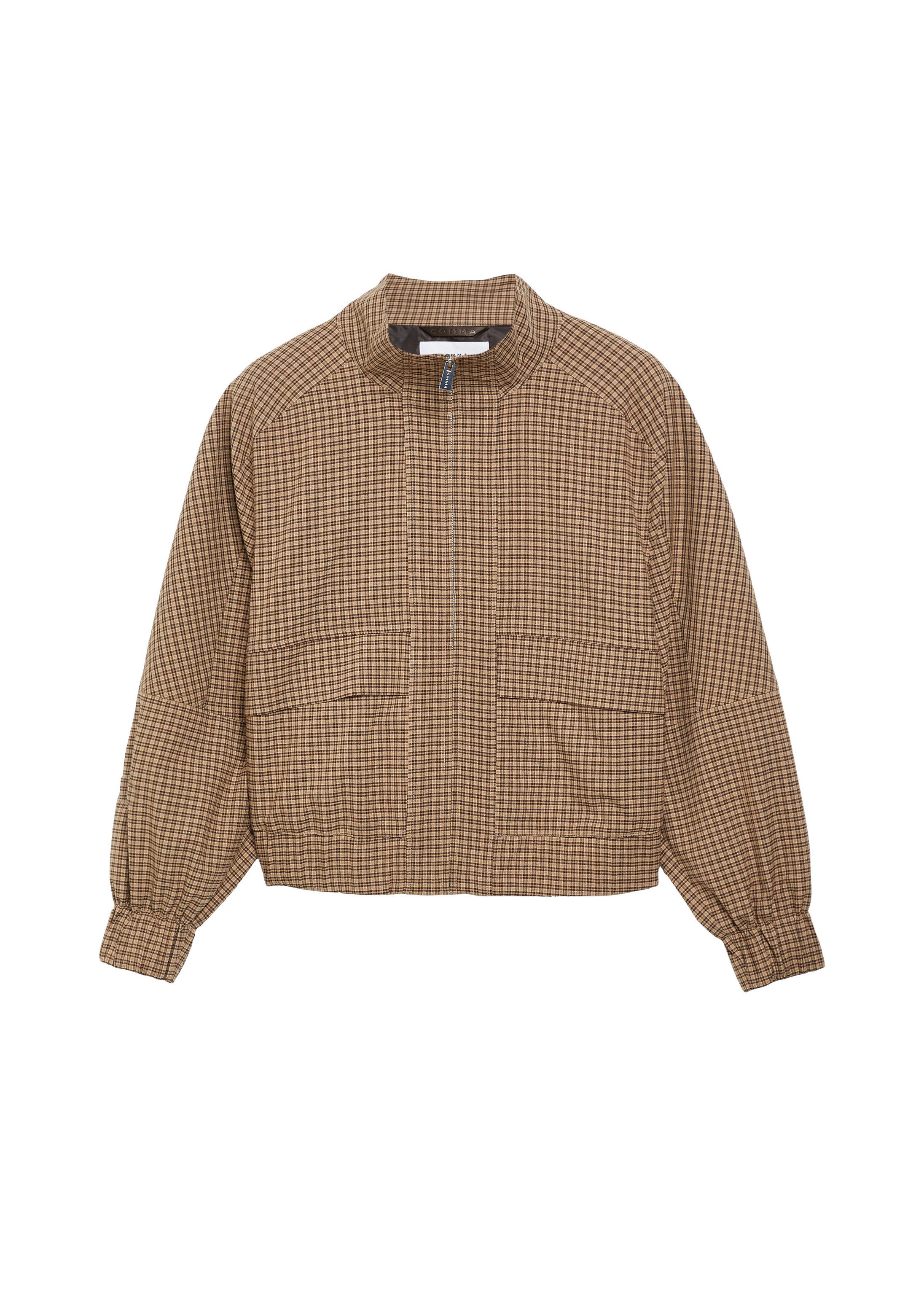 comma Funktionsjacke Indoor-Jacke Karierte Blousonjacke mit Stehkragen