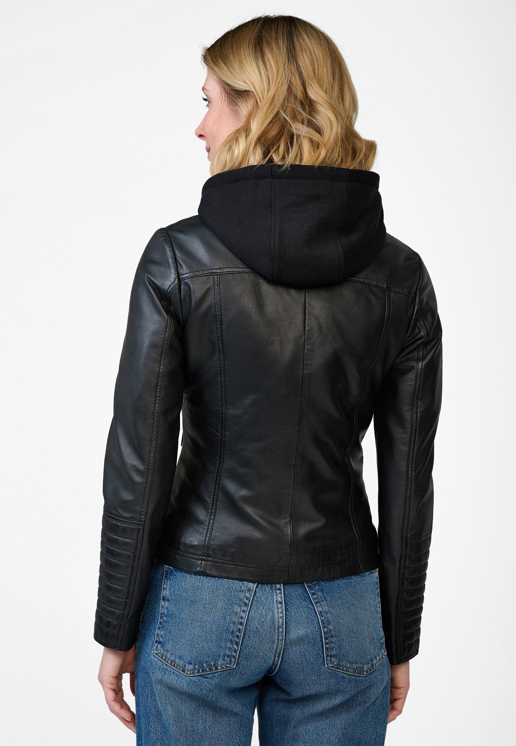 RICANO Lederjacke Rania Lederjacke mit Kapuze und Bikerapplikationen