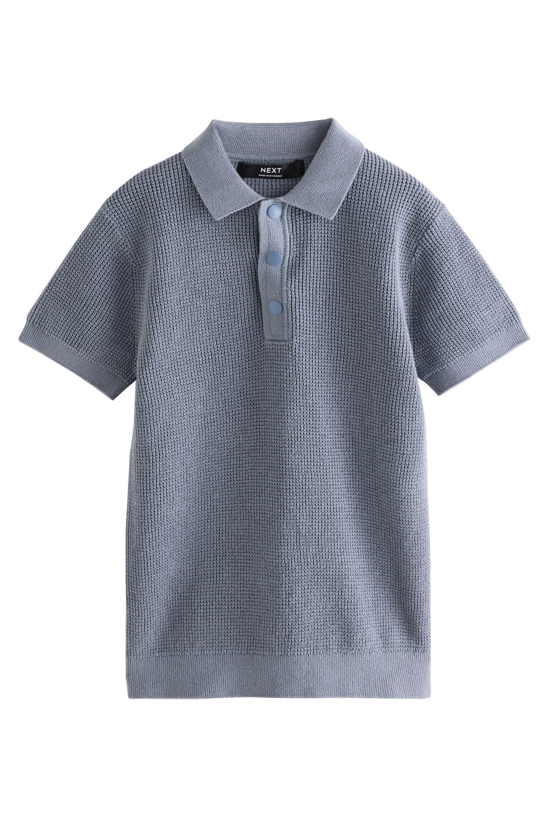 Polokragenpullover Kurzarm-Polohemd in Strickoptik mit Druckknöpfen