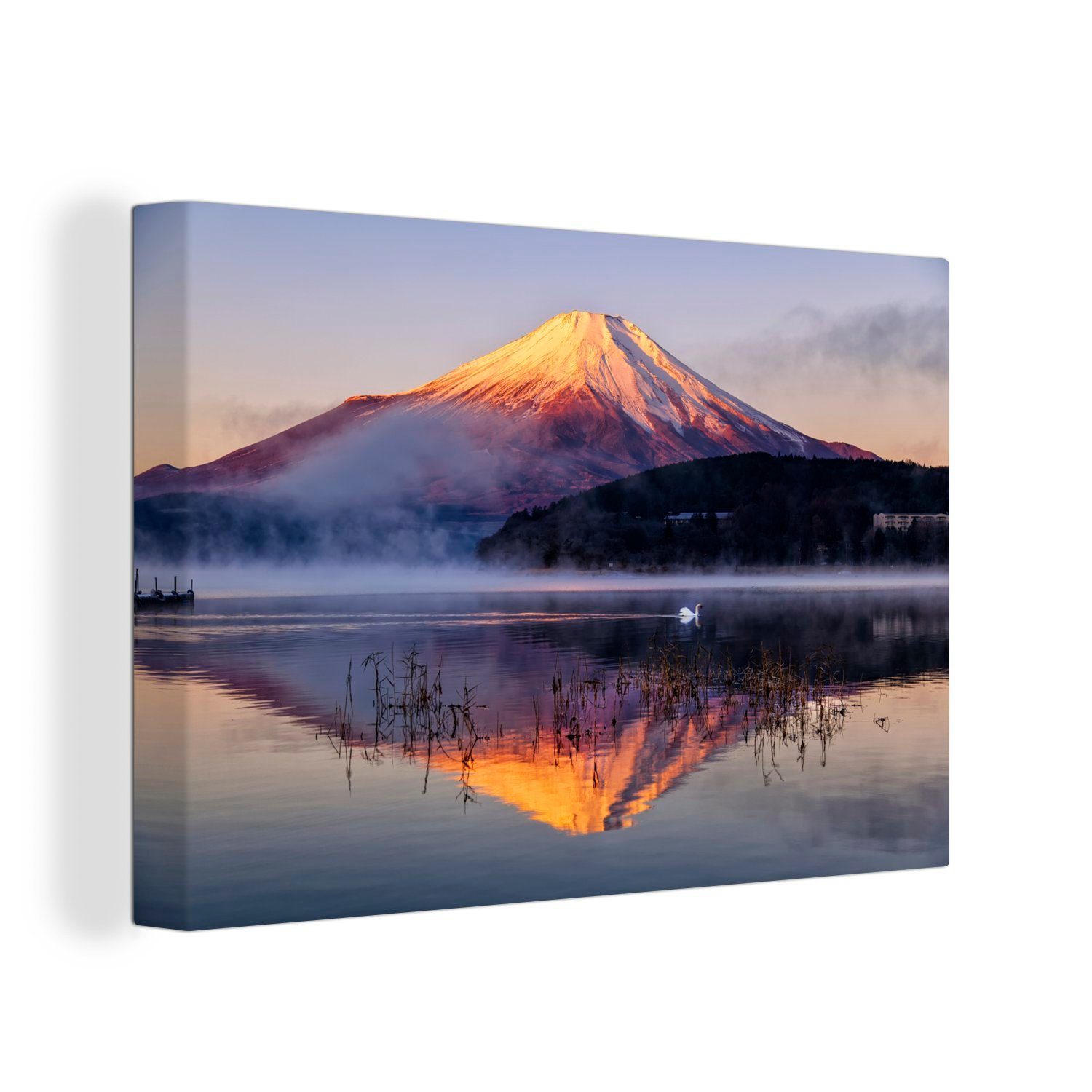 OneMillionCanvasses® Leinwandbild Der Berg Fuji vom Yamanaka-See im asiatischen Japan, (1 St), Wandbild Leinwandbilder, Aufhängefertig, Wanddeko, 30x20 cm