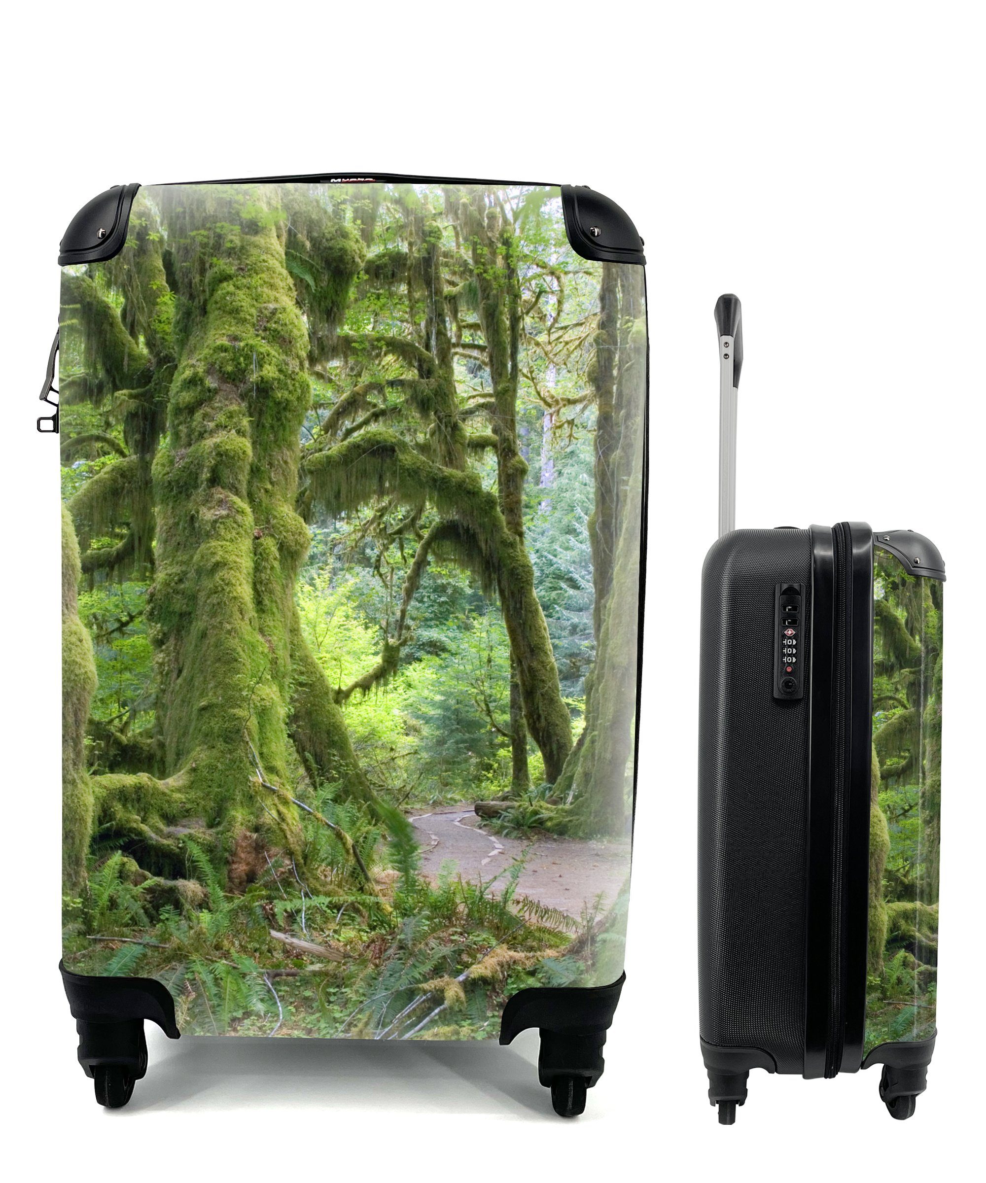 MuchoWow Handgepäckkoffer Bewaldete Baumstämme in einem Washingtoner Regenwald, 4 Rollen, Reisetasche mit rollen, Handgepäck für Ferien, Trolley, Reisekoffer