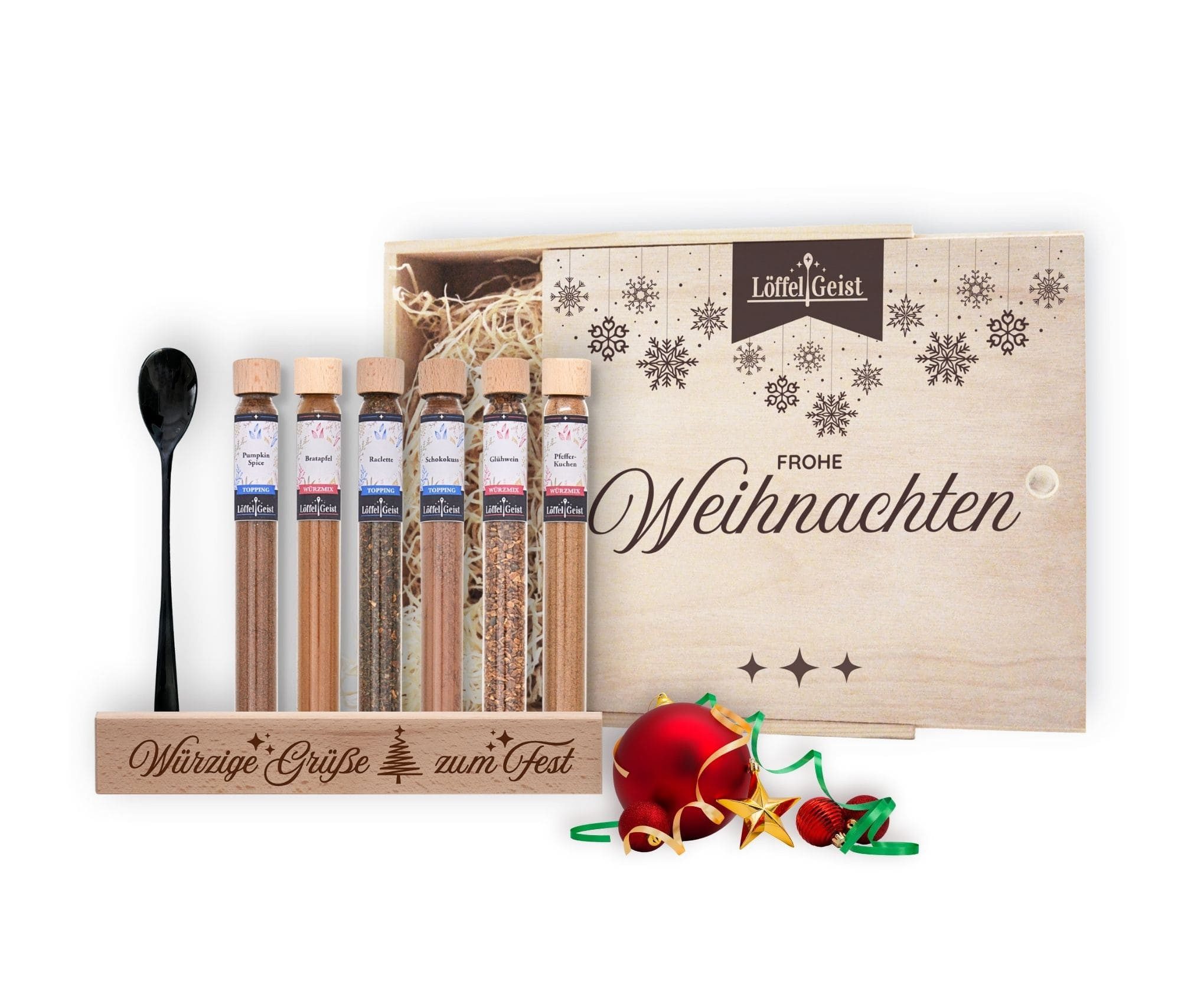 Löffelgeist Lebensmittel-Geschenkset Gewürz Geschenkbox Frohe Weinachten