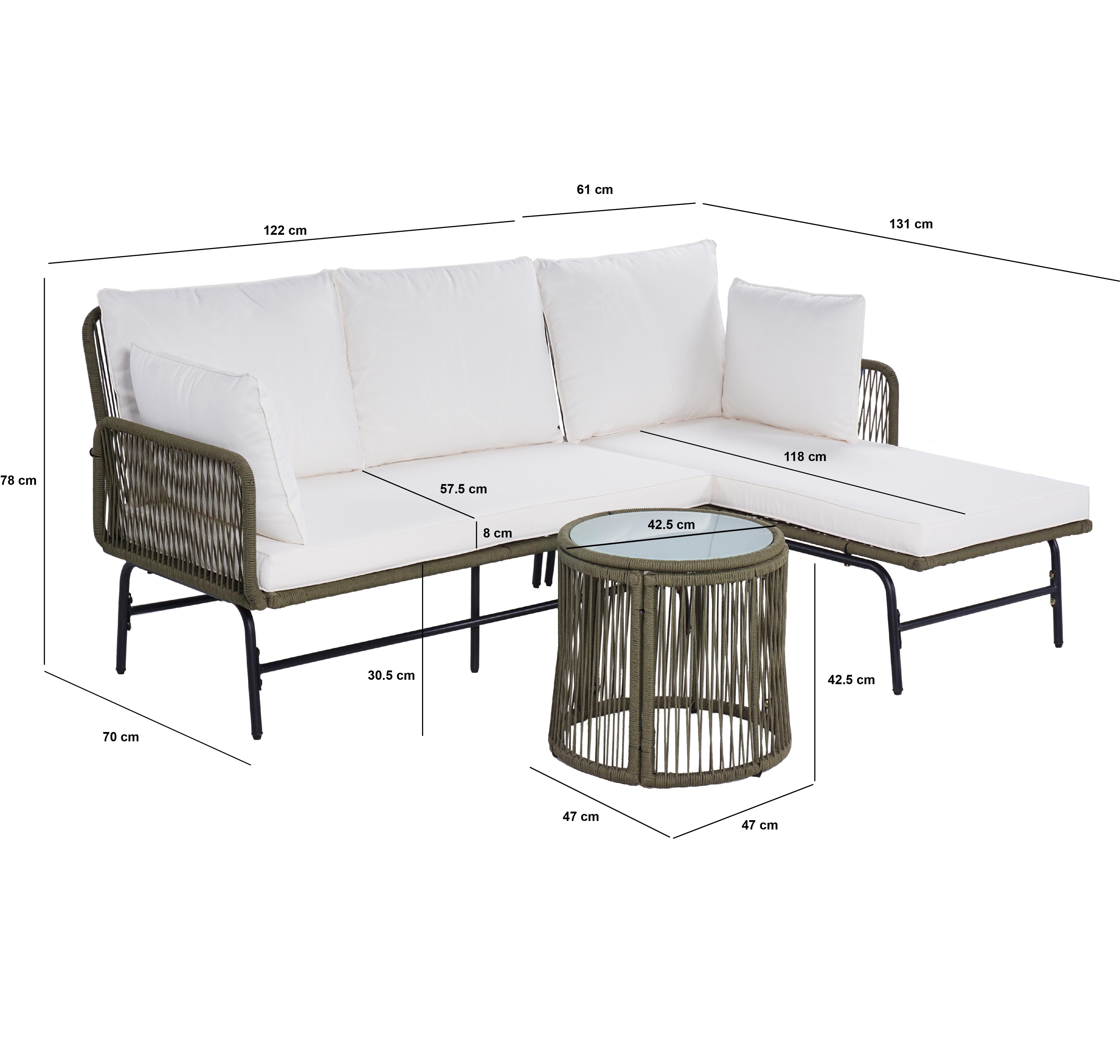 ESTEXO Sitzgruppe Gartenmöbel Set Lounge Rope Seil-Optik Gartenbank Gartenset Oliv Grü