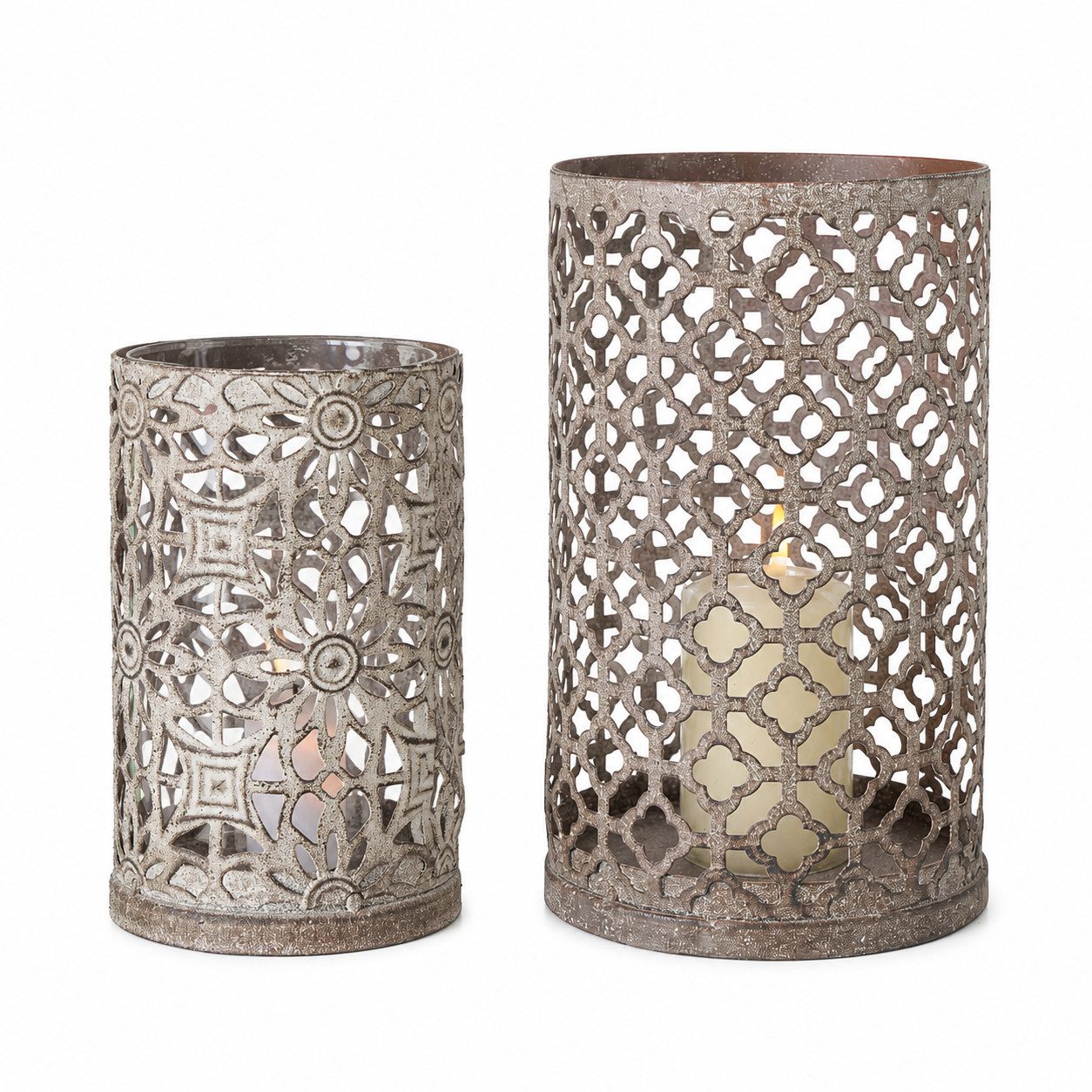 BOLTZE Windlicht Boltze Windlicht Christina 2er-Set Grau Shabby-Look (2er-SET)