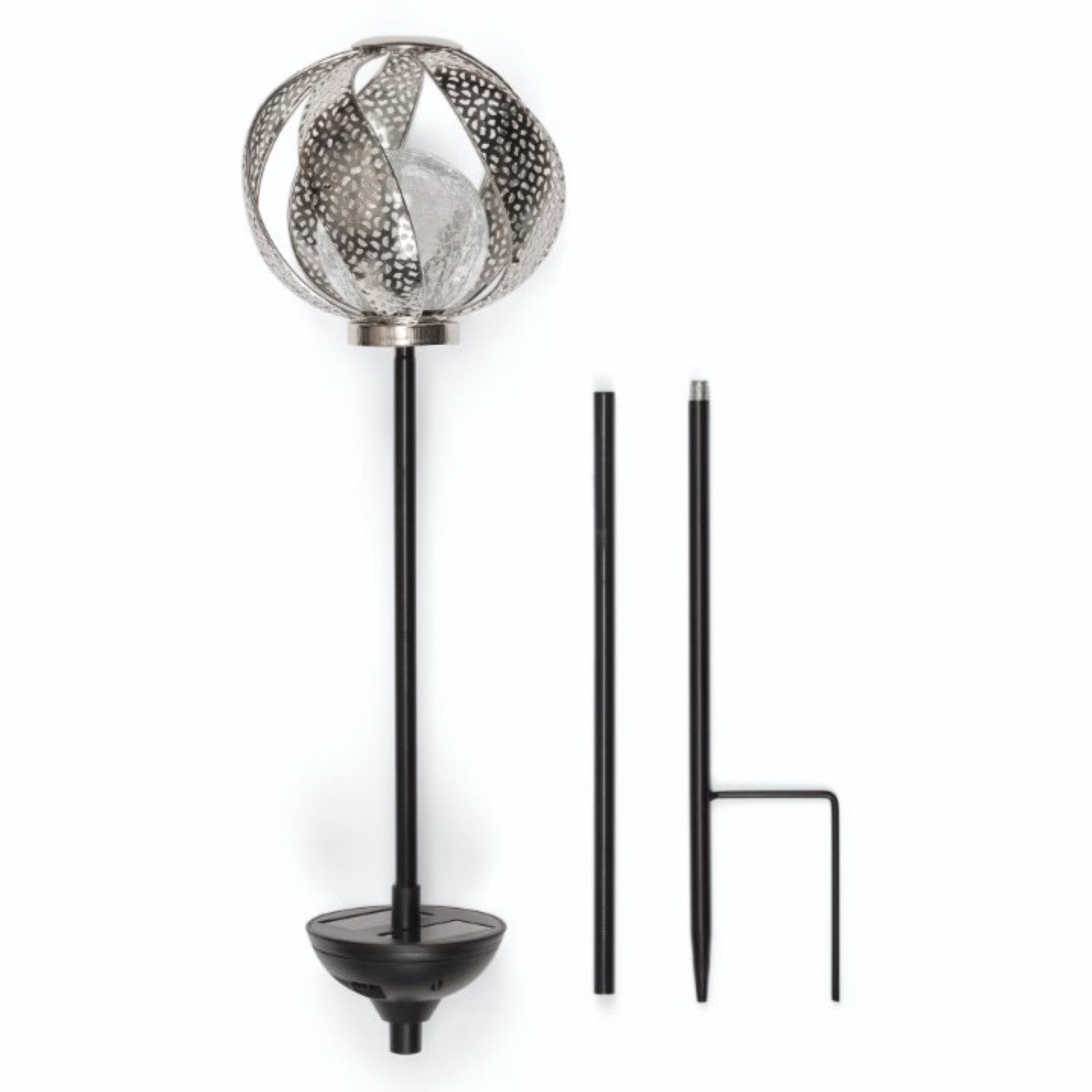 Online-Fuchs Gartenstecker aus Metall mit Glaskugel in Bruchglasoptik und LED-Solarbeleuchtung (Silber oder Gold, warmweiße Beleuchtung oder seichter Farbwechse – Bild 3 von 4