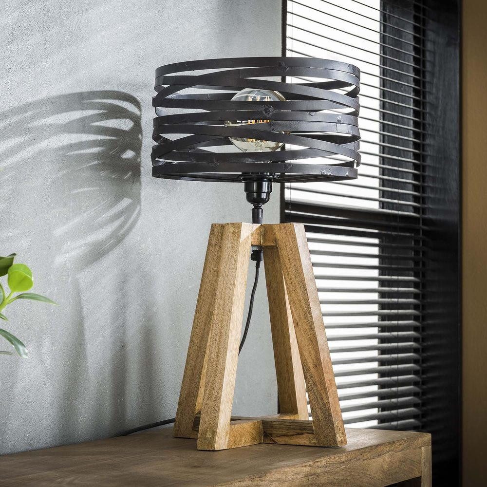 famlights Tischleuchte famlights, Tischleuchte Jamie in Grau aus Holz E27