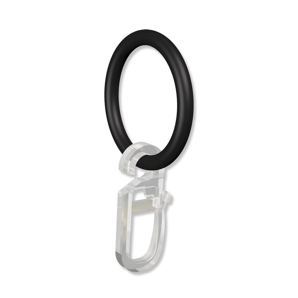 INTERDECO Gardinenring Rundringe mit Faltenhaken, für 16 mm Ø Gardinenstangen, (Packung, 12-St., Schwarz), Kunststoff
