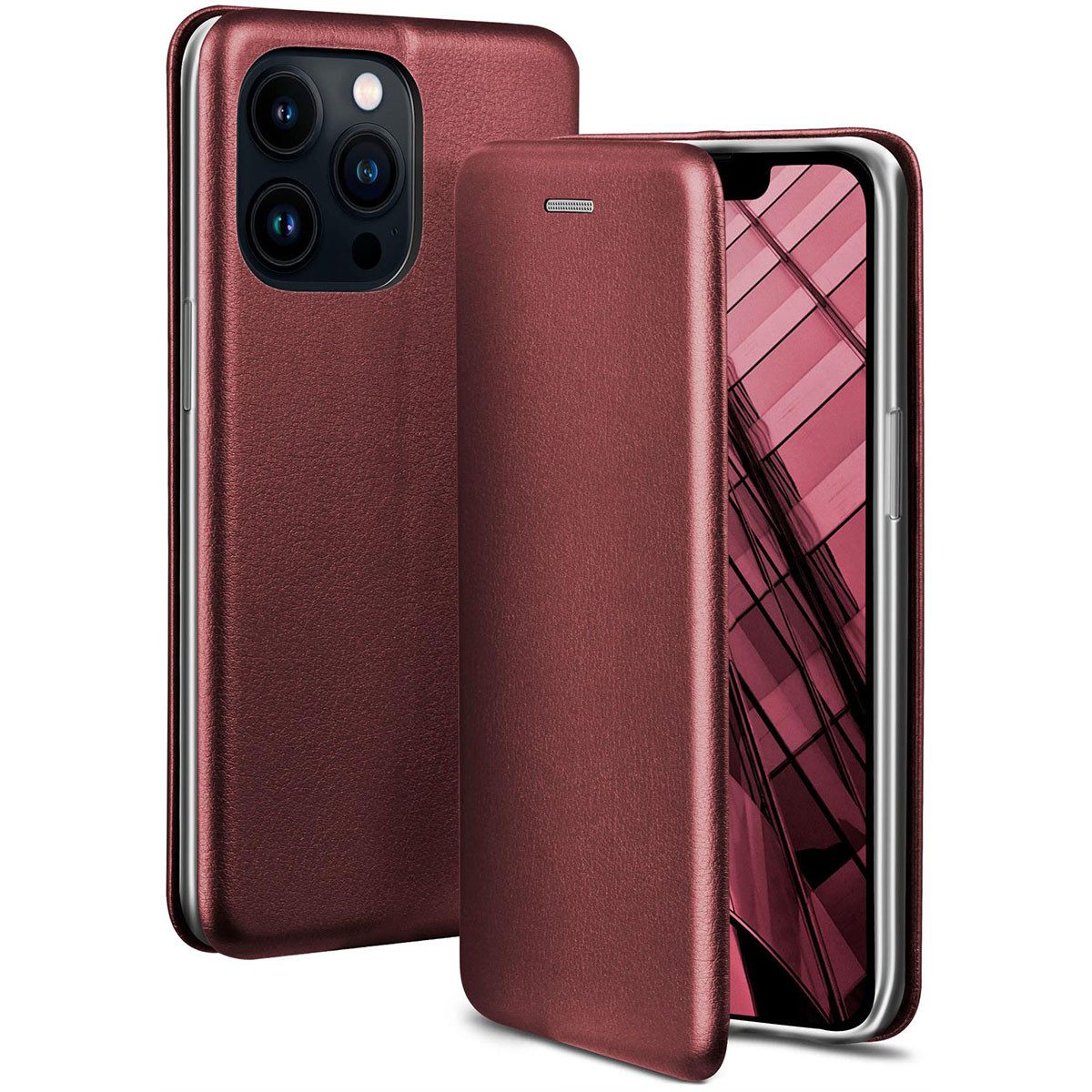 ONEFLOW Handyhülle für iPhone 13 Pro Premium Hülle Business Cover Rot 6,1 Zoll, 360 Grad Schutzhülle Flip Case Etui Klapphülle Dünn Leder Handy Tasche