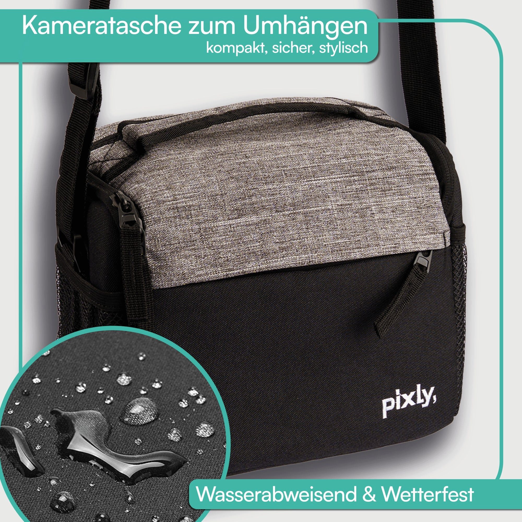 pixly Kameratasche DSLR Tasche mit Schultergurt, ideal für Spiegelreflexkamera oder Objektive