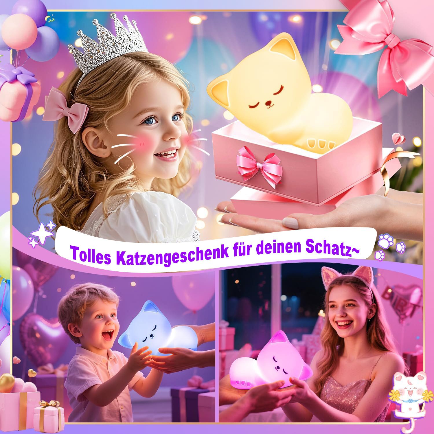 Futicare LED Nachtlicht Tier Nachtlicht, Nachtlicht süße Tiere Silikon, 16 Farben & 5 Helligkeiten, USB Wiederaufladbar, Baby Tischlampe für Kinderzimmer Babyzi – Bild 3 von 5