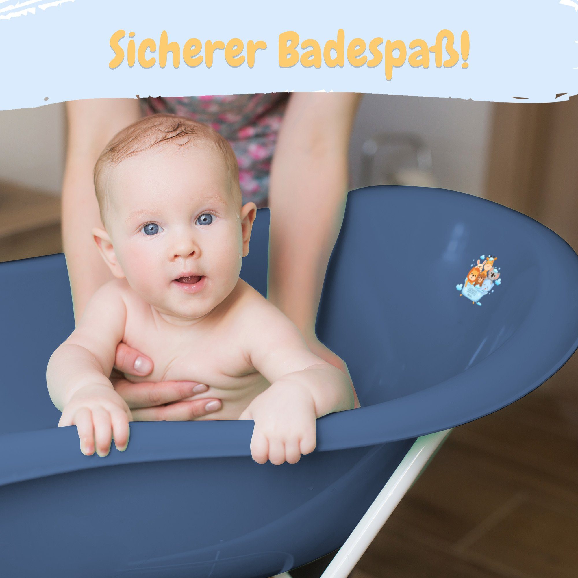 Babykajo Friends dunkelblau 7-tlg), WC + + (Teile, Badesitz Babybadewanne, Trainer mit Gestell + Hocker Badewanne + Baby Töpfchen