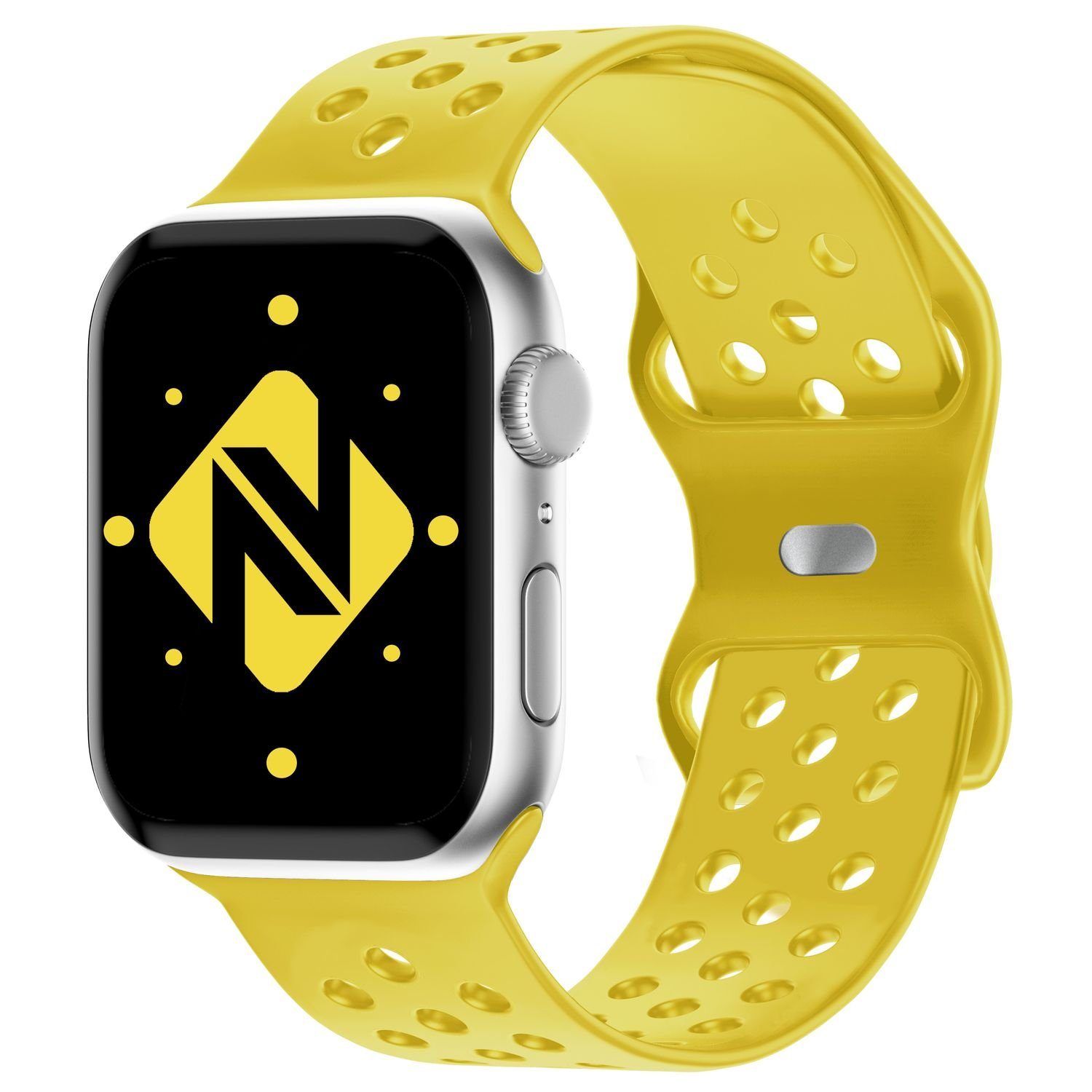 Nalia Smartwatch-Armband Apple Watch 42mm/44mm/45mm/49mm, Gelochtes Silikon Ersatzband / für Sport Fitness Uhr / Atmungsaktiv Gelb | Uhrenarmbänder
