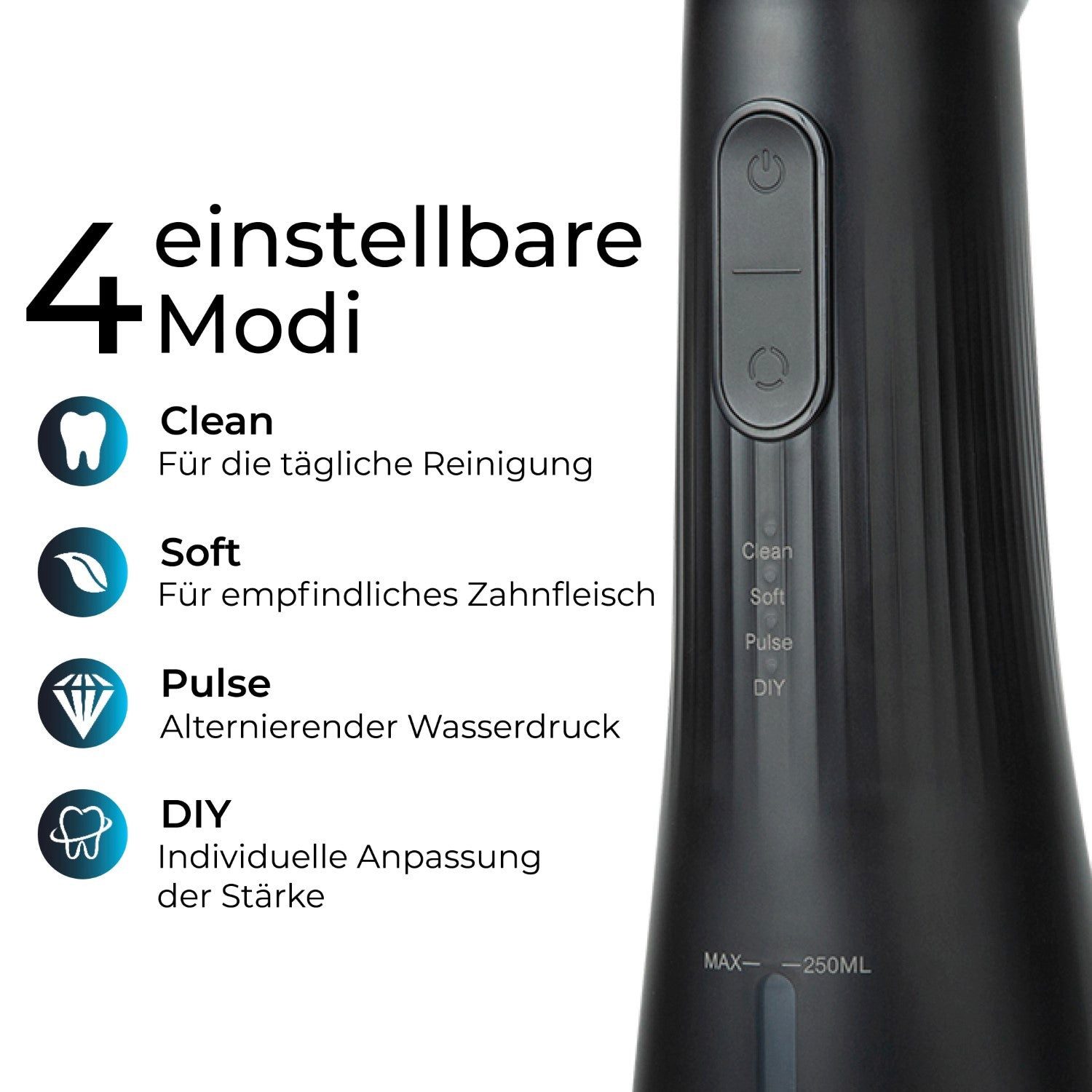 KLAMER Munddusche Water Flosser mit 2 Aufsätzen für effektive Reinigung der Zähne und Z…, Kabellos, 4 Reinigungsmodi, 2 Düsen, mobil nutzbar