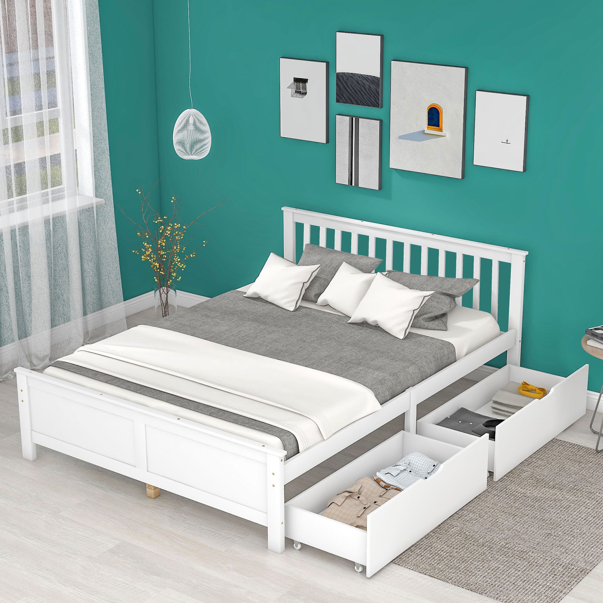 TavilaEcon Holzbett Doppelbett mit Schubladen zur günstig online kaufen