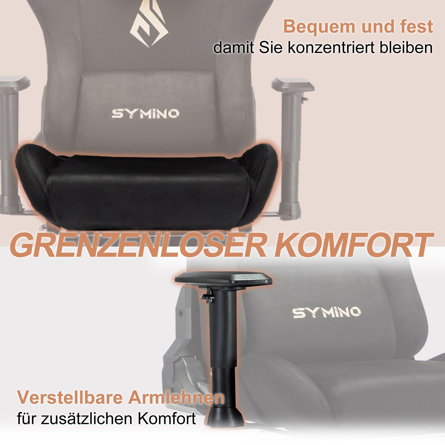 symino Gaming-Stuhl Premium Alcantara Stoff, ergonomischer, Serie MP – Bild 5 von 5