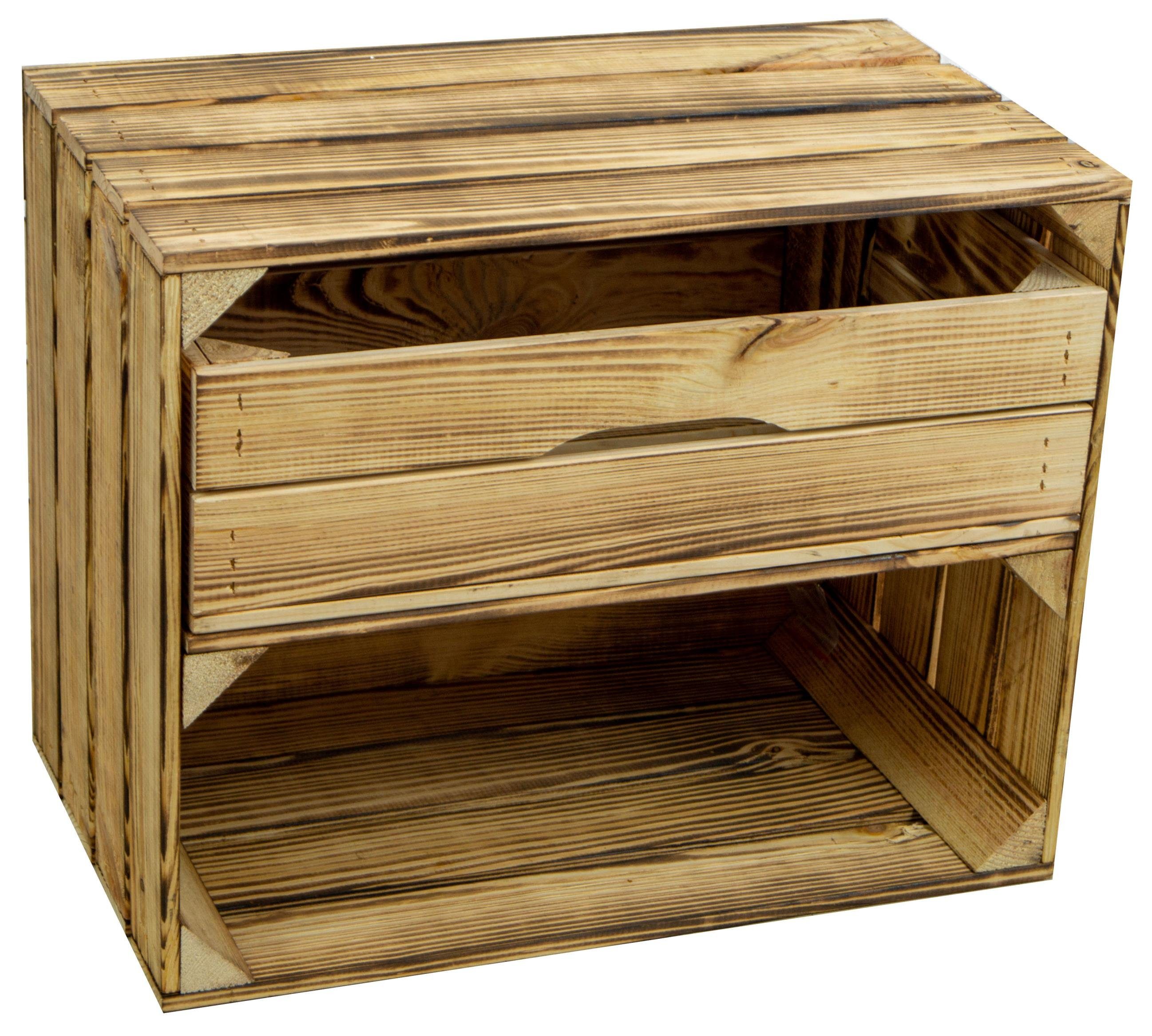 Allzweckkiste 2er set Obstkiste Johanna geflammt mit Schublade Längs 50 x 40 x 30cm