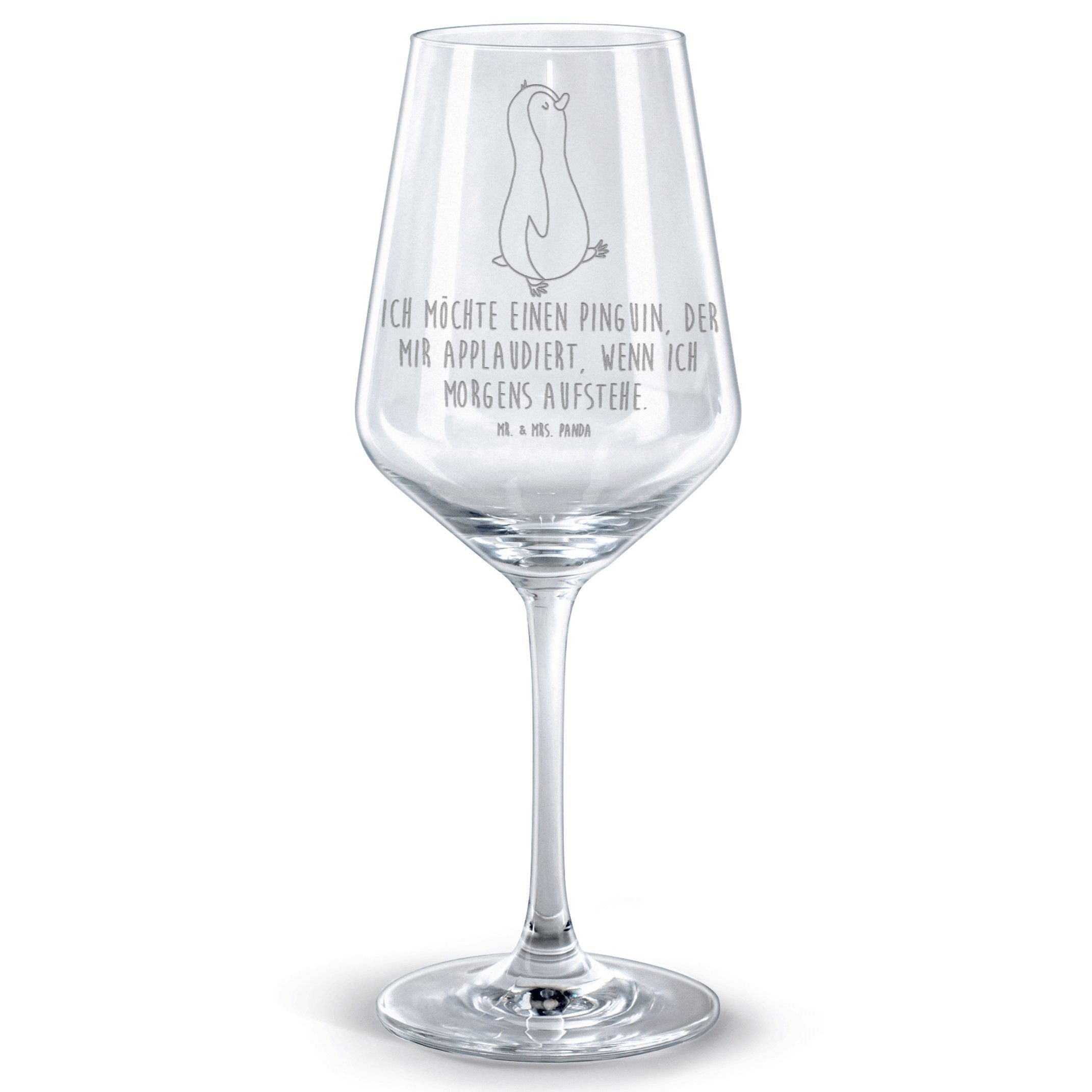 Mr. & Mrs. Panda Rotweinglas Pinguin marschieren - Transparent - Geschenk, spazieren, Rotwein Glas, Premium Glas, Stilvolle Gravur