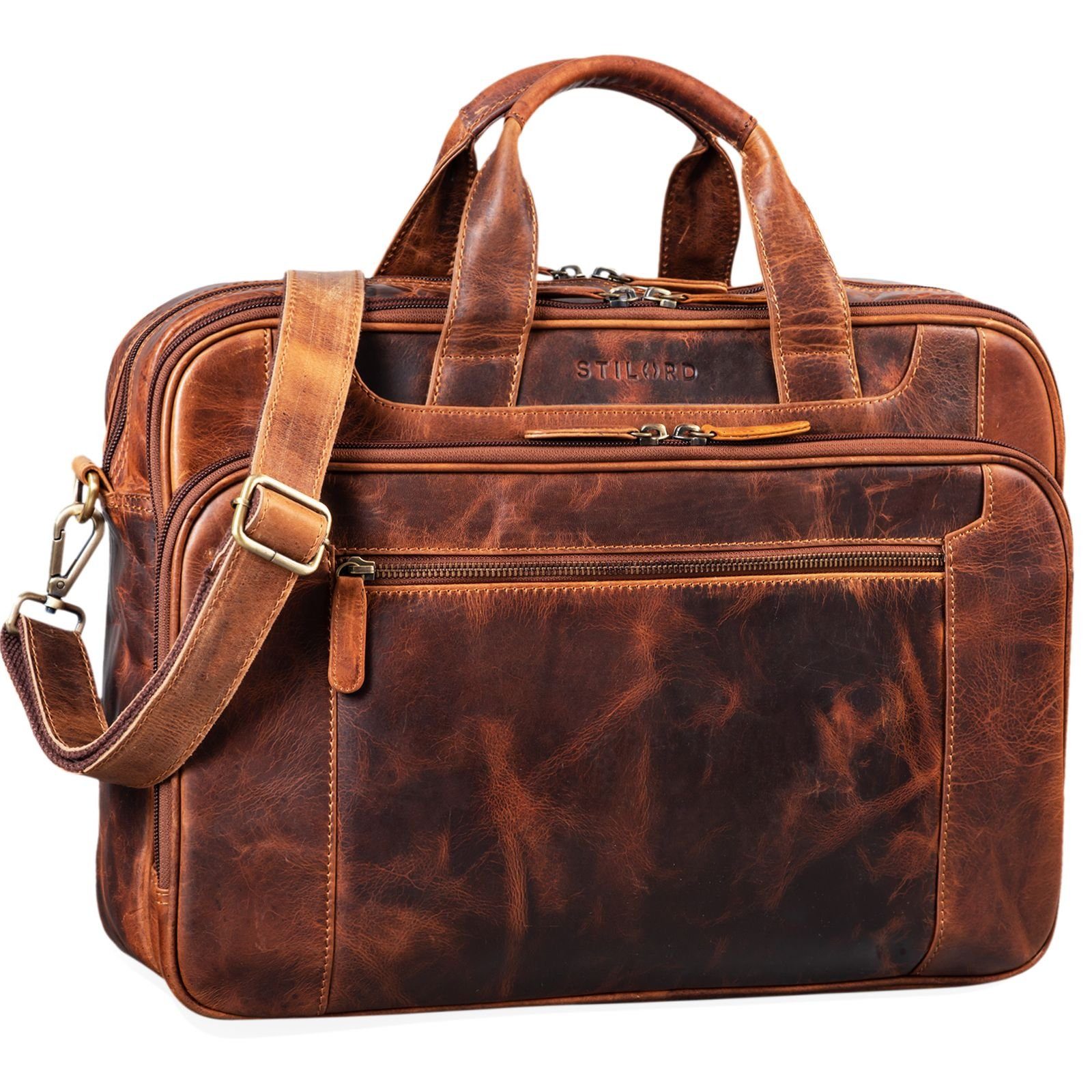 STILORD Aktentasche "Nelson" Businesstasche Herren Leder kara - cognac