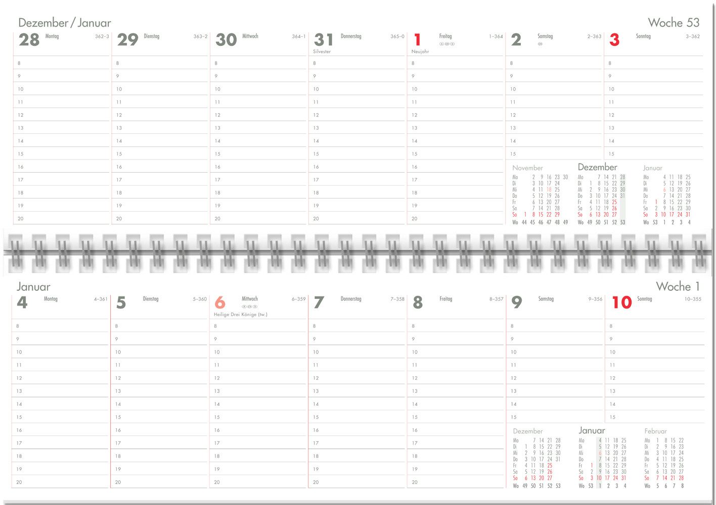 ADINA Schreibtischkalender 2027 ADINA Tischquerkalender 1W/1S pink Kartondeckel 30x10cm