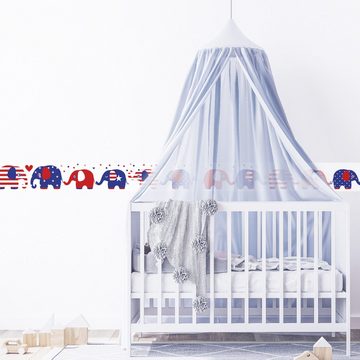 anna wand Bordüre United Elephants - Elefanten Stars & Stripes rot / blau / weiß - Kinderzimmerbordüre selbstklebend / Wanddeko Kinderzimmer