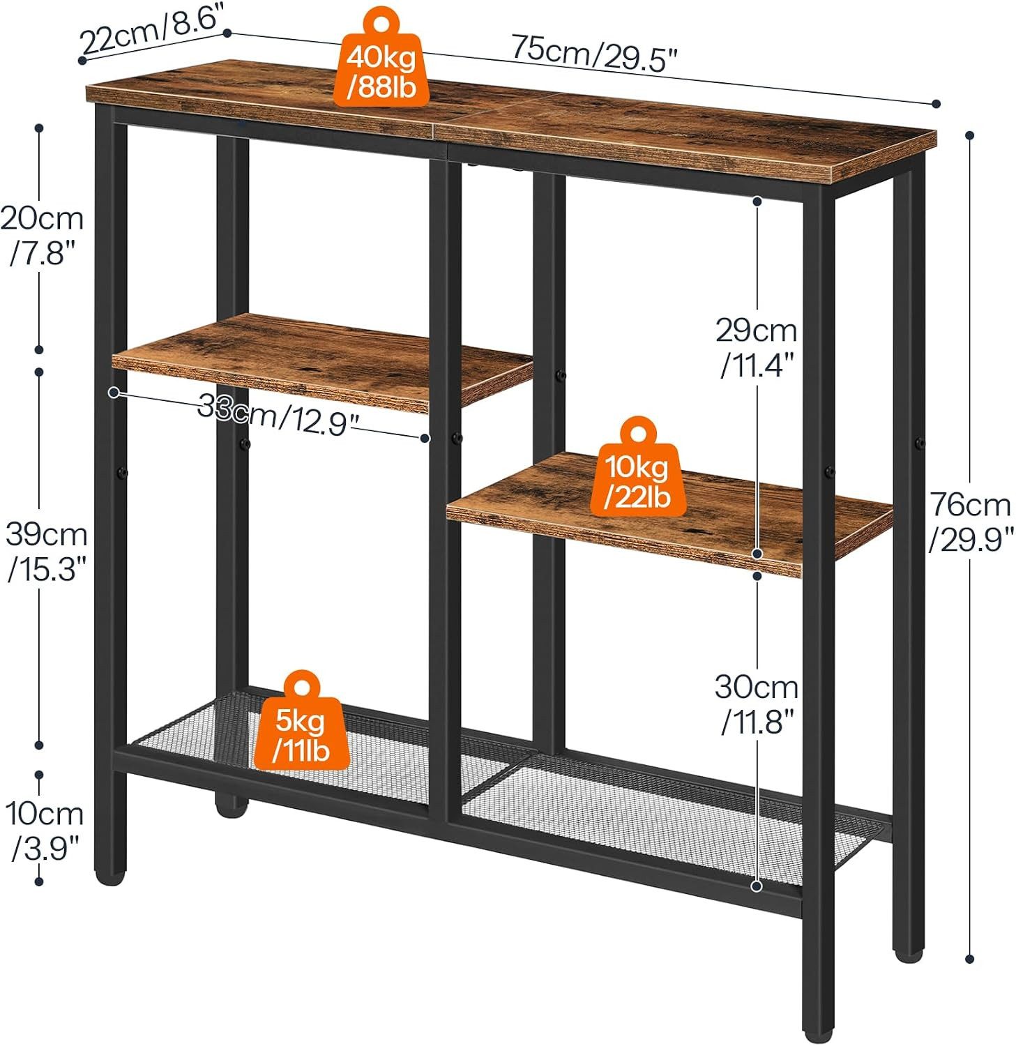 Hoobro Konsolentisch Schmaler Konsolentisch, 75 cm Beistelltisch, Flurtisch, schmale Bauweise; treppenförmige Ablagen; platzsparendes Design