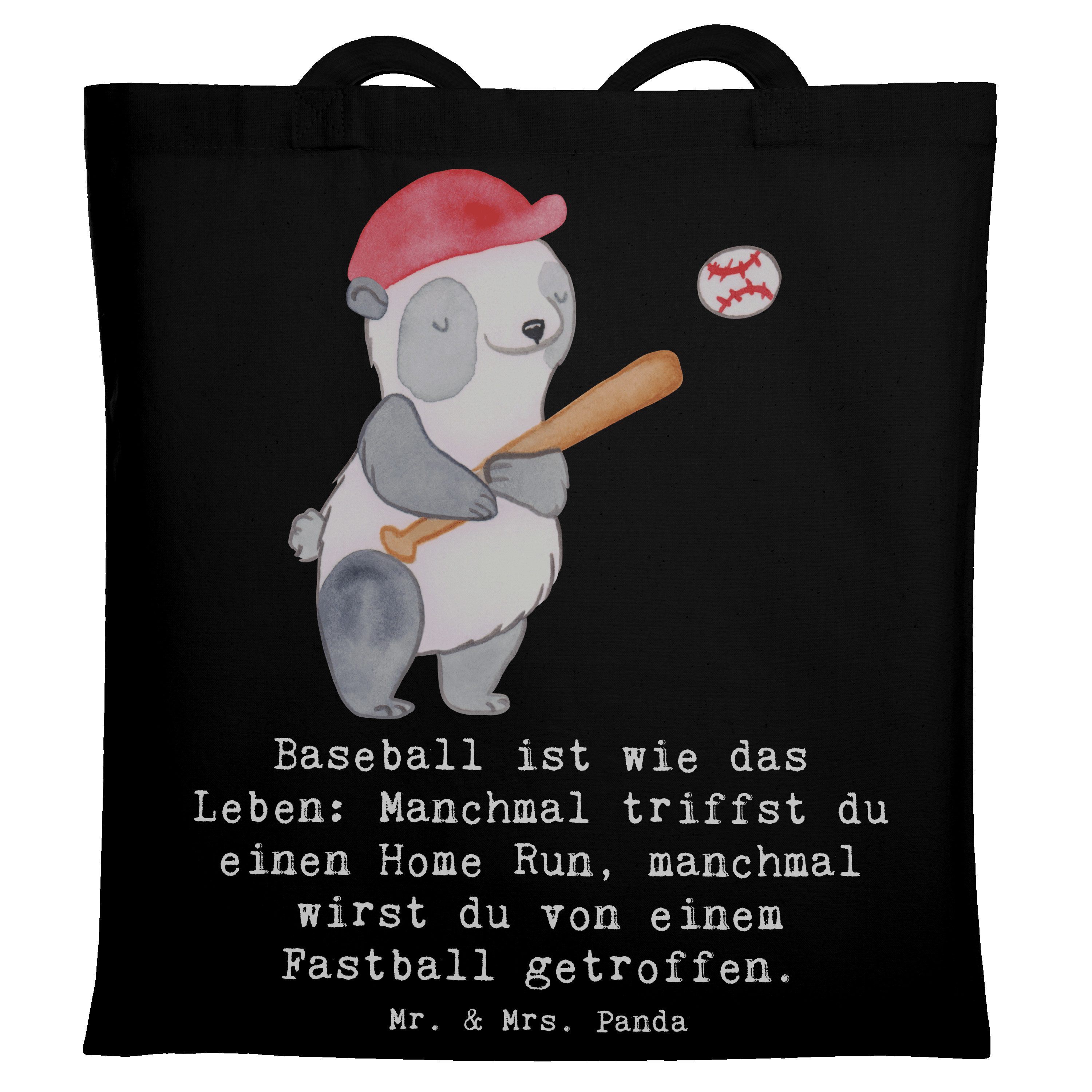 Mr. & Mrs. Panda Tragetasche Baseball Leben - Schwarz - Geschenk, Home Run, Stoffbeutel, Fans, Ges (1-tlg), Lange Tragegriffe