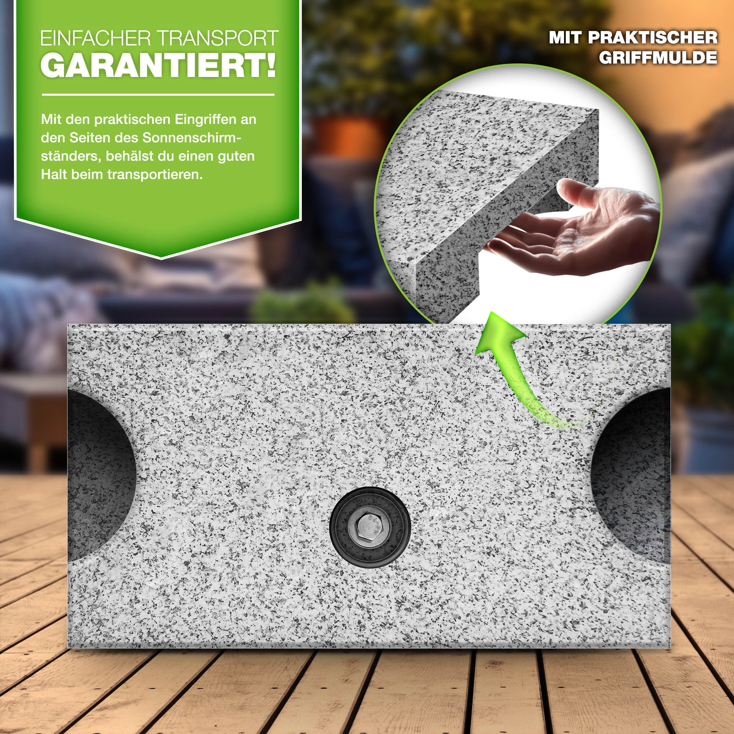 tillvex Sonnenschirm tillvex Granit Sonnenschirmständer, Balkonschirmständer für Schirmstöcke 16-48 mm & 300cm Schirmdurchmesser, Sonnenschirm, Granit Sonnensch – Bild 4 von 5