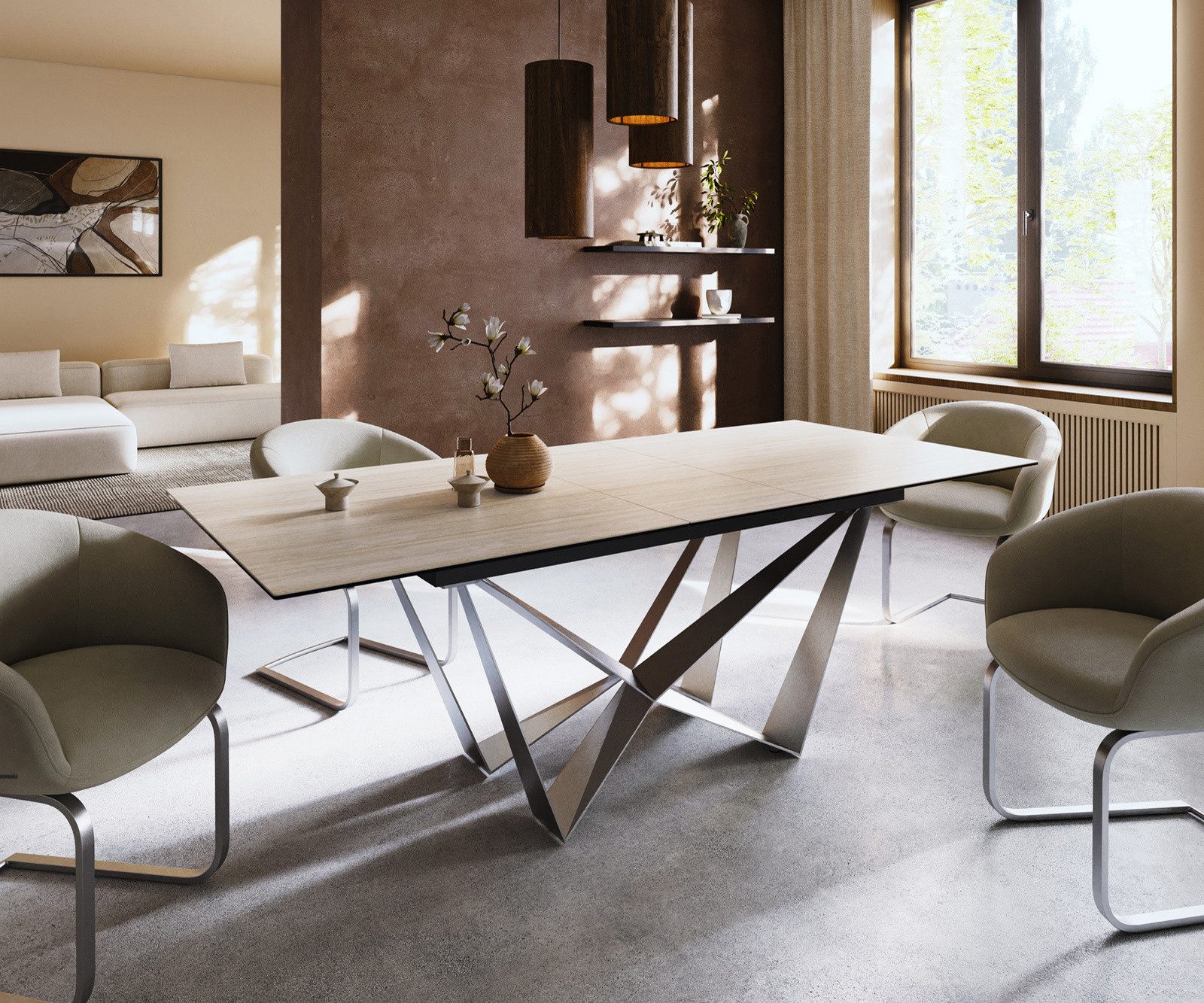 DELIFE Esstisch Edge, Keramik Laminam®Travertino Bianco günstig online kaufen