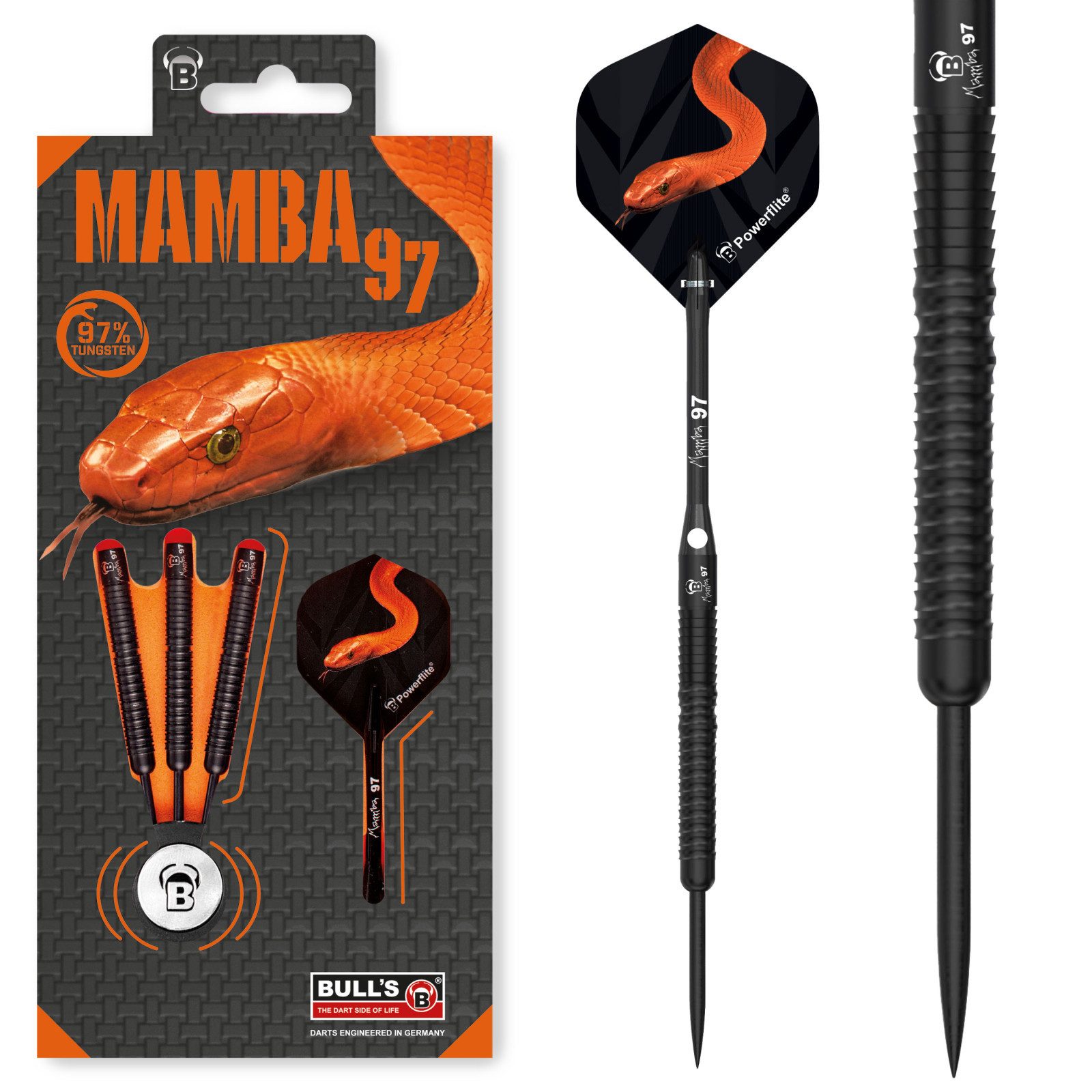 Dartpfeil Steeldarts Bull´s Mamba97 M6, 97% Tungsten, 25g., Schwarz