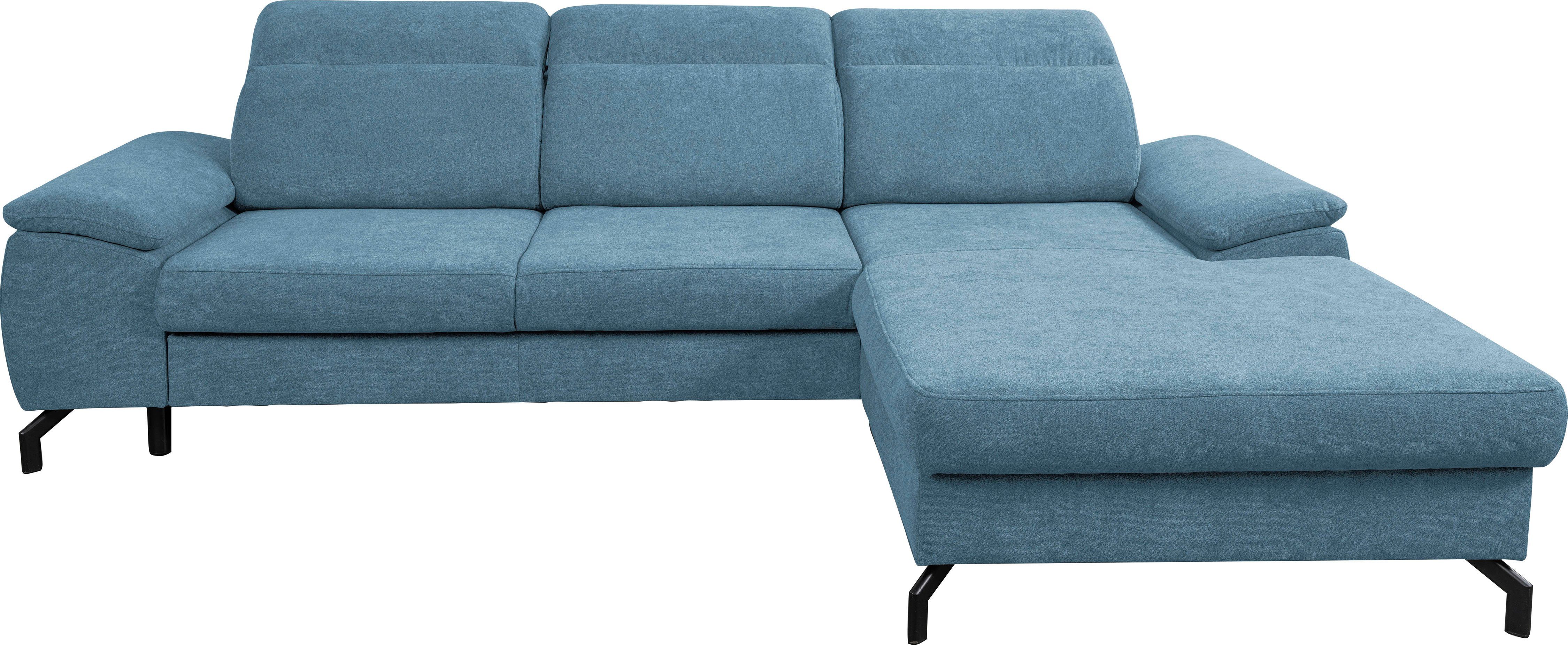 WERK2 Ecksofa Panama, Modernes Sofa mit Schlaffunktion, Bettkasten, Kopfteile verstellbar Hellblau | Hellblau | Hellblau