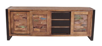 furnling Sideboard Groningen, aus Altholz mit Altmetall, naturfarben mit bunt (180 x 40 x 65 cm)