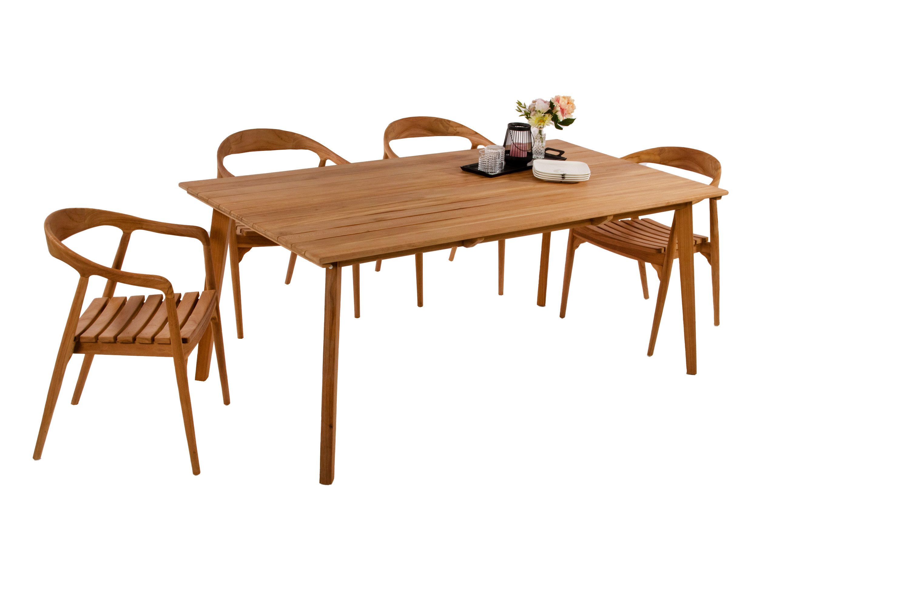 SAM® Essgruppe Hanno, outdoor, massives Teakholz, Tisch mit Vierfuß-Gestell und Gartenstühle