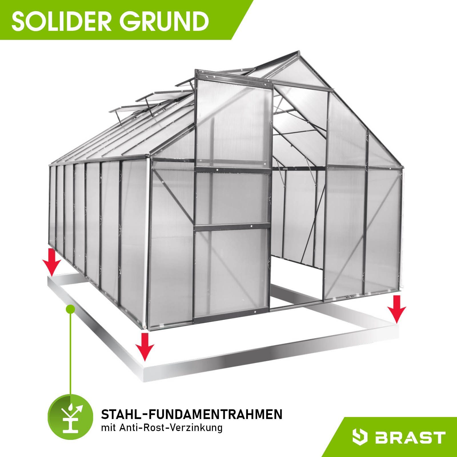 BRAST Gewächshaus ALU mit Fundament rostfrei 430x250x205cm TÜV geprüft
