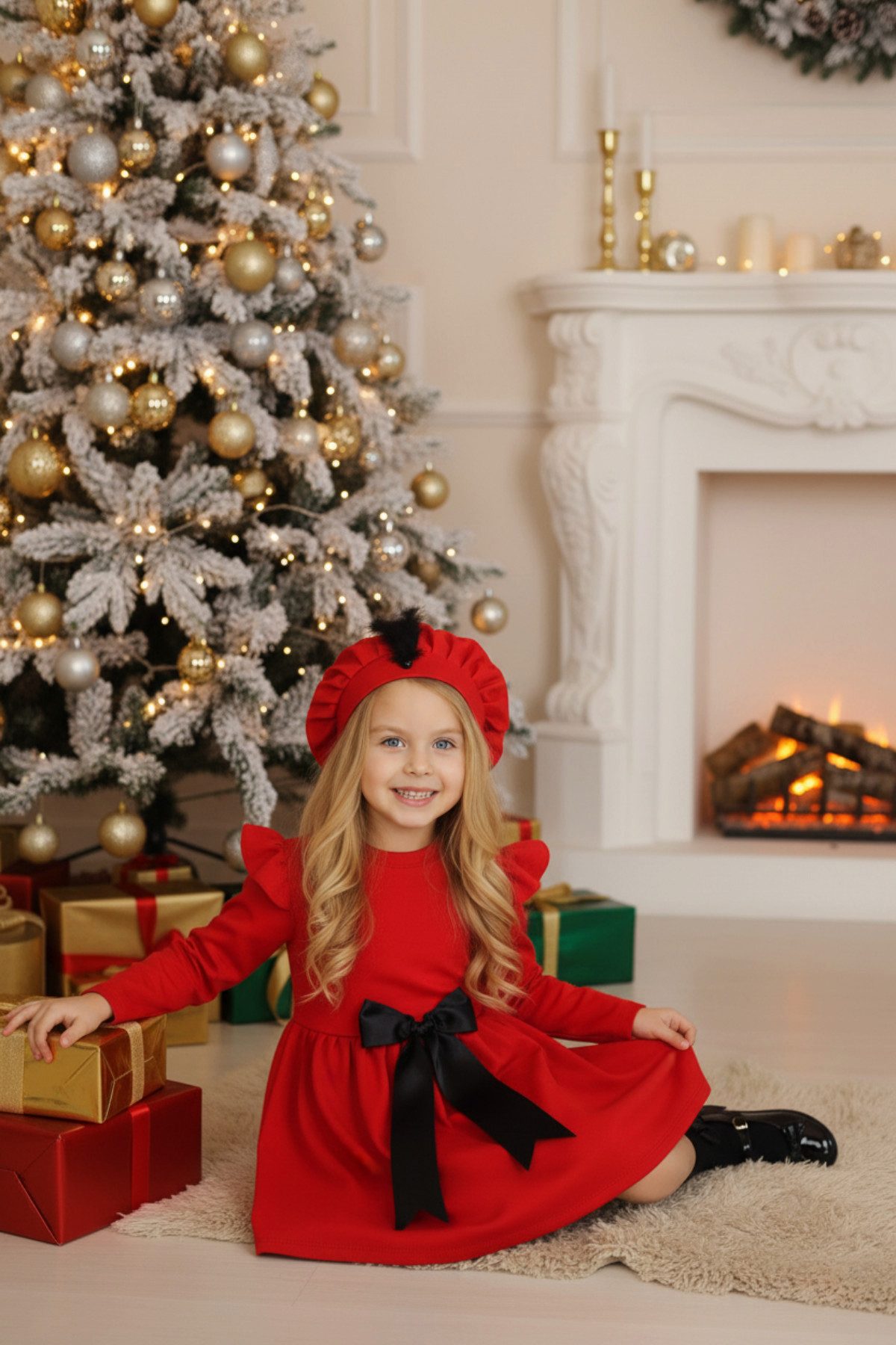 Parla Kids Kleid & Haarband Kleid Sofia - Rotes Kleid mit Schleifendetail und Mütze im Set