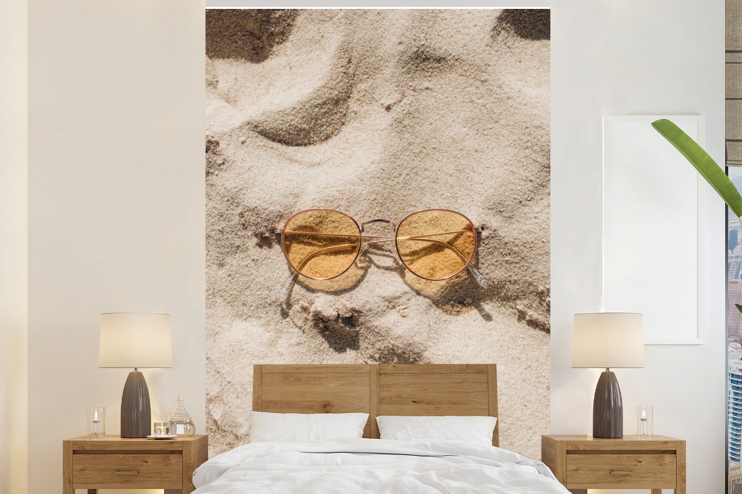 St), bedruckt, - Fototapete - MuchoWow Wohnzimmer, Montagefertig Wandtapete für Sonnenbrille Vinyl Orange, Sand Matt, Tapete (3