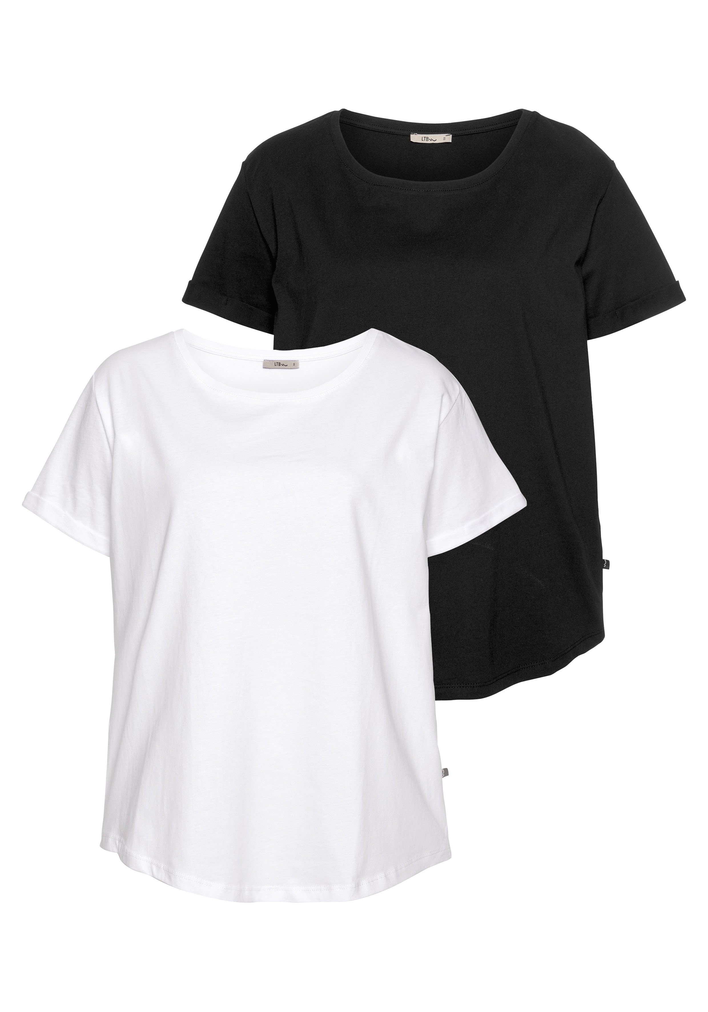 LTB Kurzarmshirt SEPEZEDP (2-tlg) als DOPPELPACK in schlichtem Design mit abgerundetem Saum - EXKLUSIV
