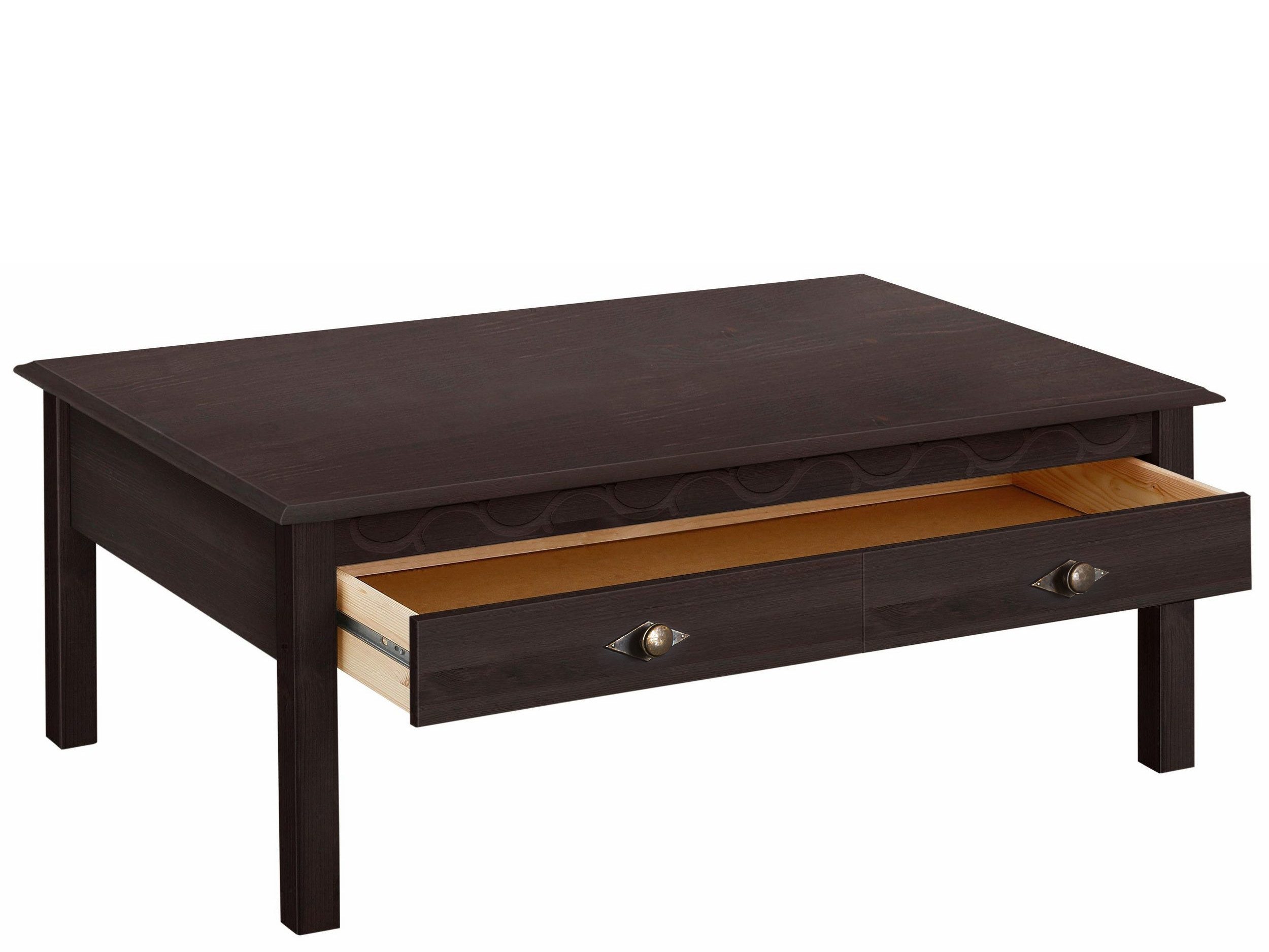 freiraum Couchtisch Lyon, mit 2 Schubladen in Braun, Kiefer - 110x42x70cm (BxHxT)