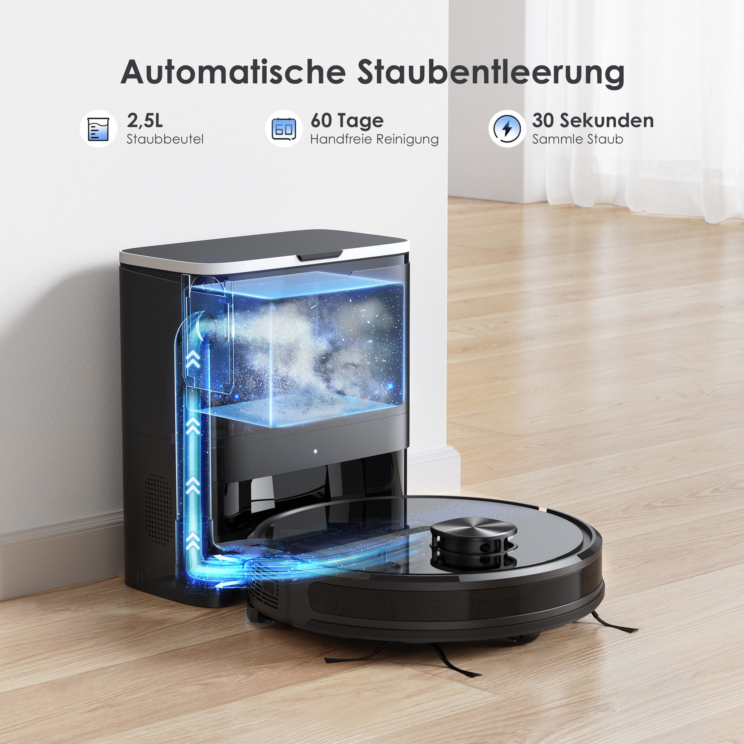 lubluelu Saugroboter SL60 Plus Saug- und Wischroboter mit 2,5L Absaugstation 4000Pa, 42 W, mit Beutel