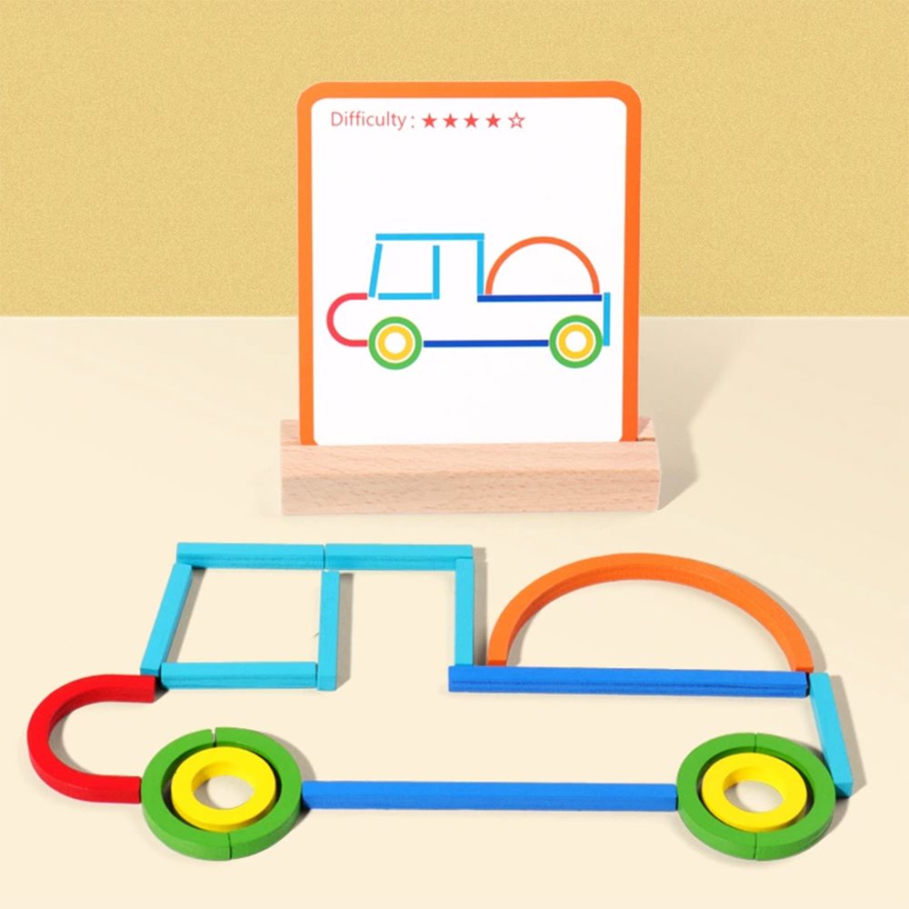 Flintry Lernspielzeug Konstruktionsspiel mit Stäben und Ringen in Puzzleform,Holzstapelspiel, Montessori-Spielzeug,Holz-Lernspiel zum Bauen von Buchstaben – Bild 5 von 5