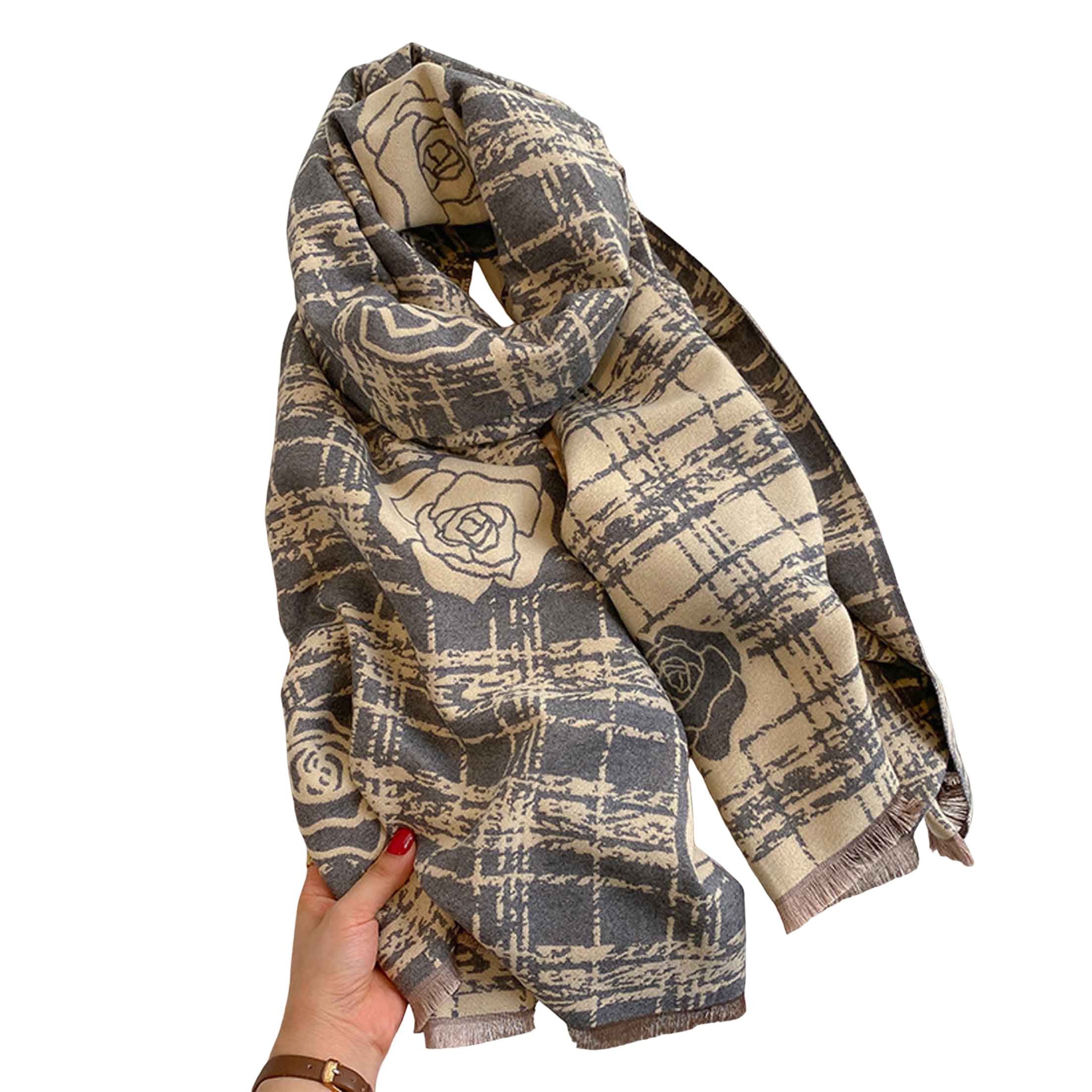 KINSI Modeschal Damen Schal Winter, großer Schal mit Rosen Muster, weich und warm, Elegantes Damen Tuch mit Rosenprint, modisches Halstuch für kalte Tage