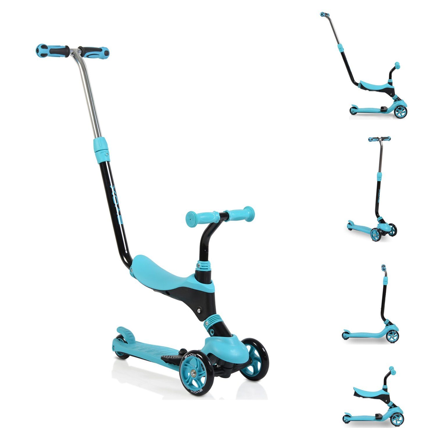 Byox Cityroller Kinderroller Tristar 3 in 1, Roller Rutscher Schiebestange PU Räder ABEC-5 blau